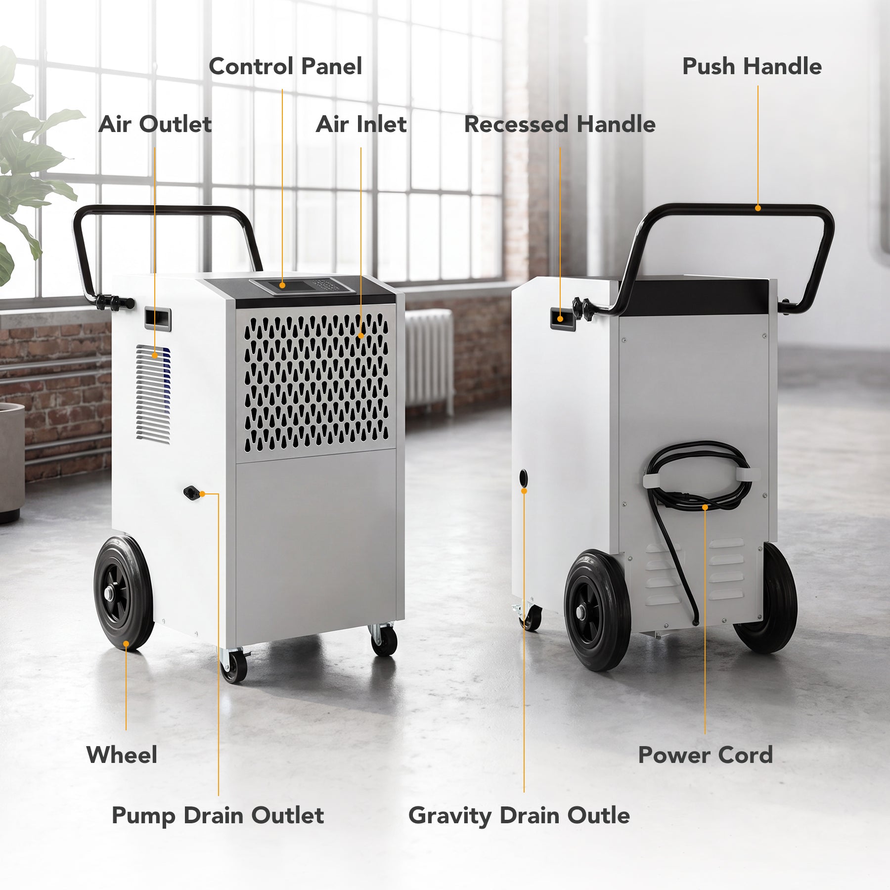 154 Pints Commercial Dehumidifier with Pump & Drain Hose for Up to 7000 Sq. Ft Large Spaces, Auto Defrost