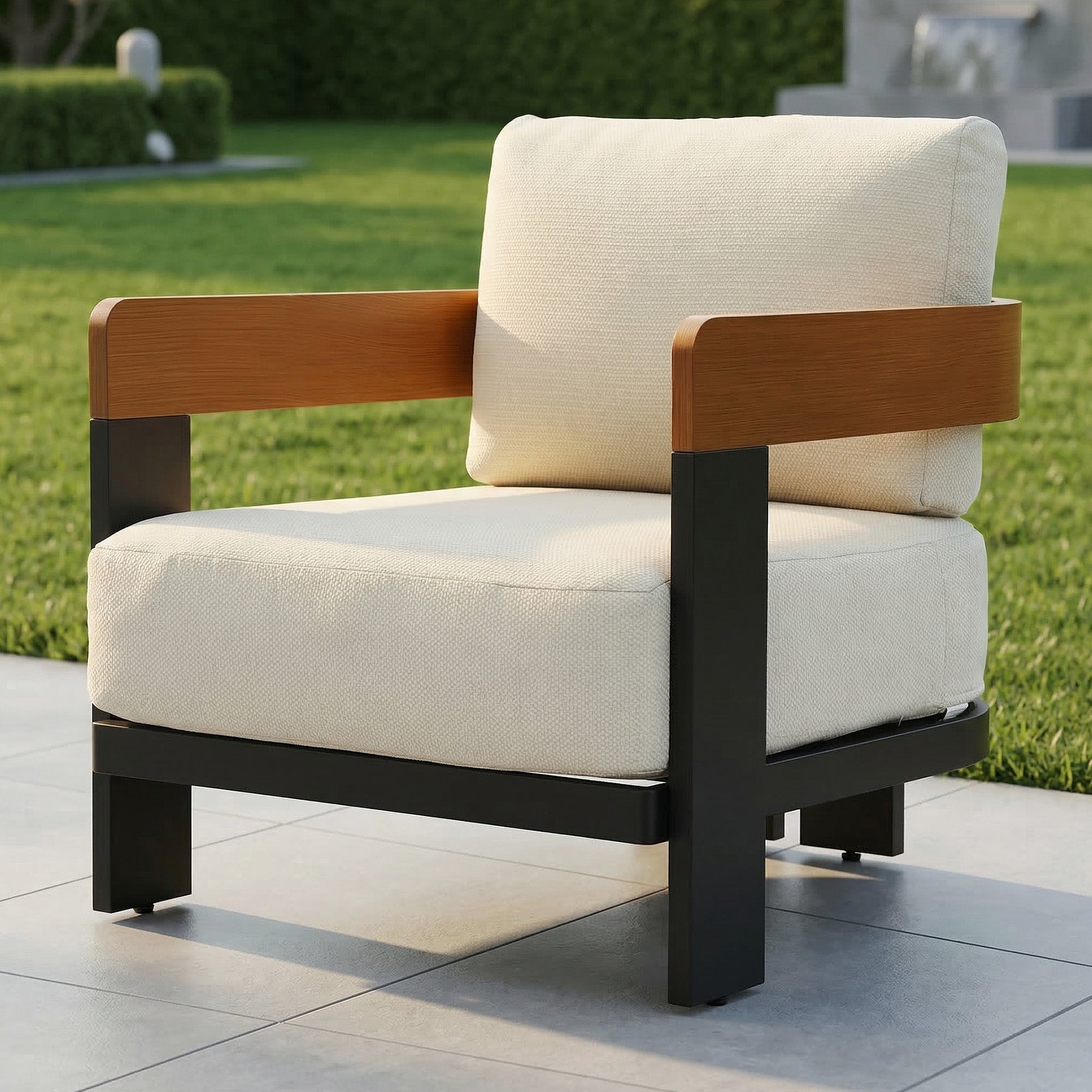 Outdoor Lounge Chair, Patio Armchair Club Chair With Cushions & Aluminum Frame