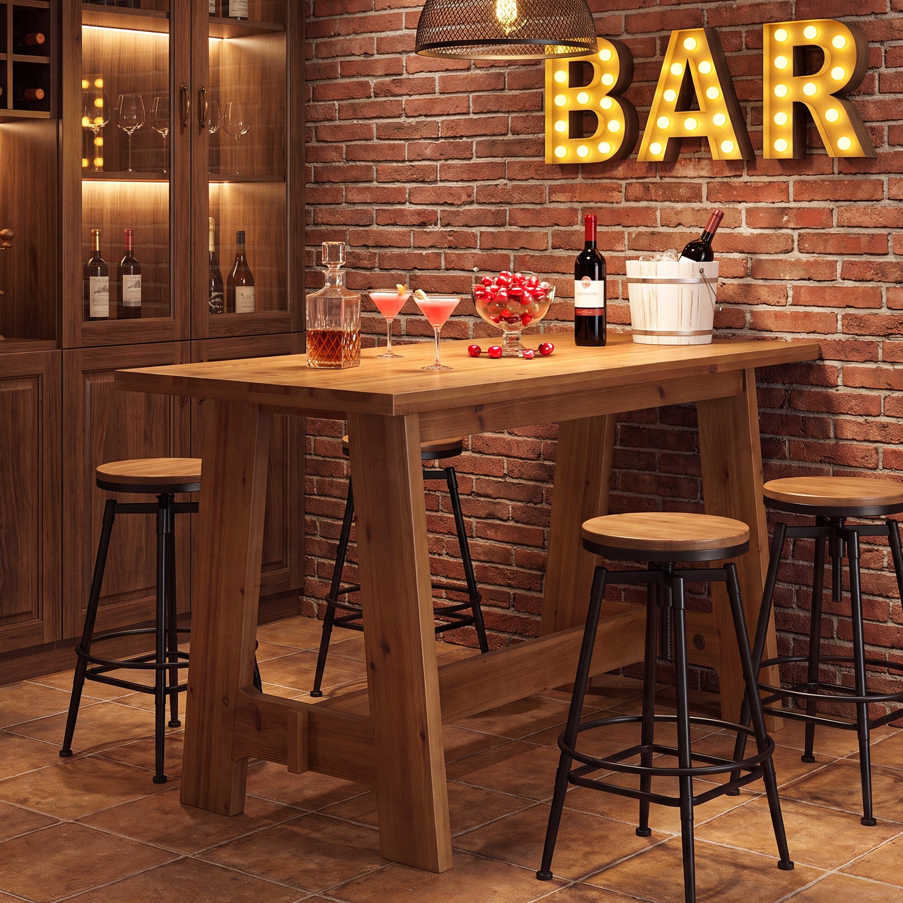63" Solid Wood Bar Table, Rectangular Farmhouse Dining  Pub Table with A-Frame