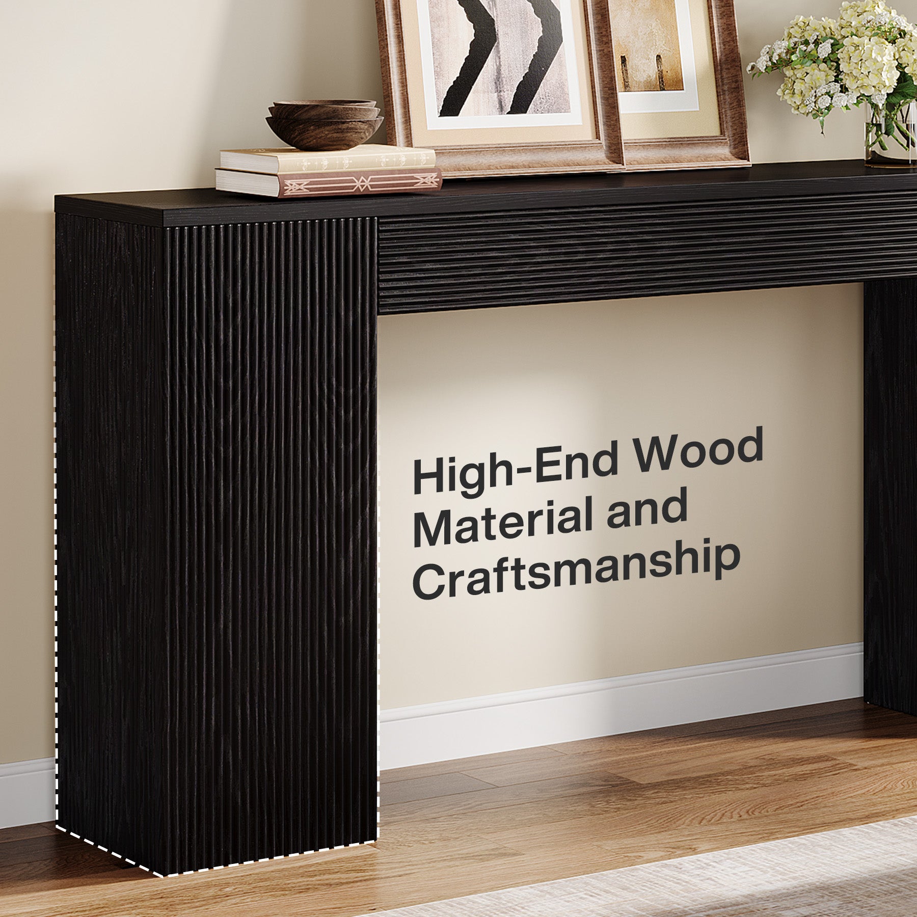 63" Console Table, Fluted Entryway Table Sofa Table Behind the Couch