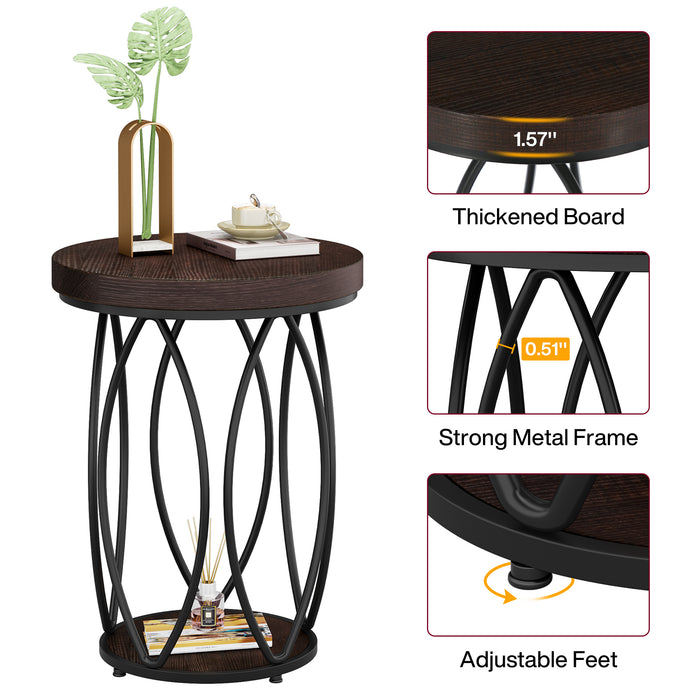 Round End Table, Industrial Accent Side Table with Storage Shelf Tribesigns