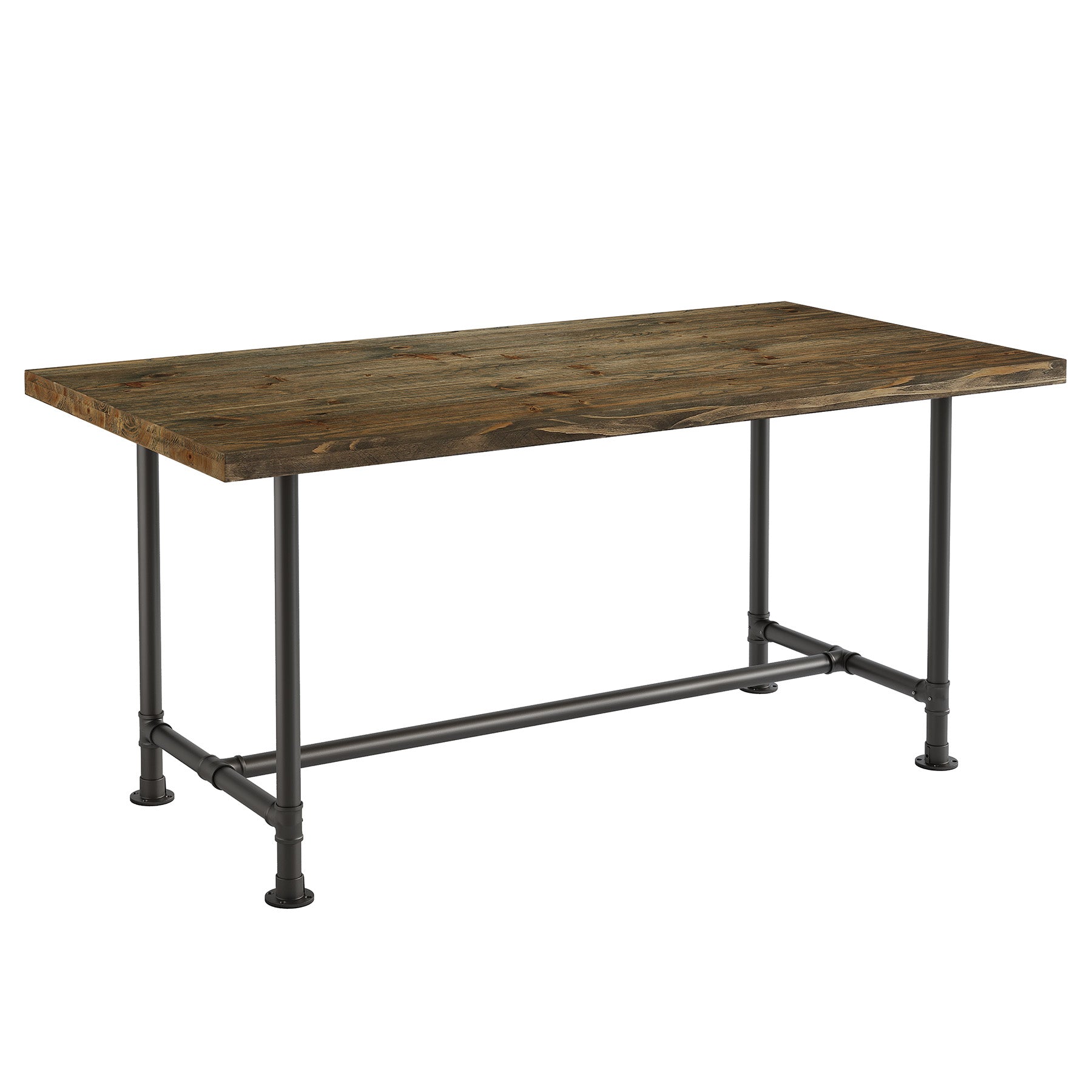 63" Solid Wood Dining Table for 4-6, Industrial Kitchen Table with Metal Footrest