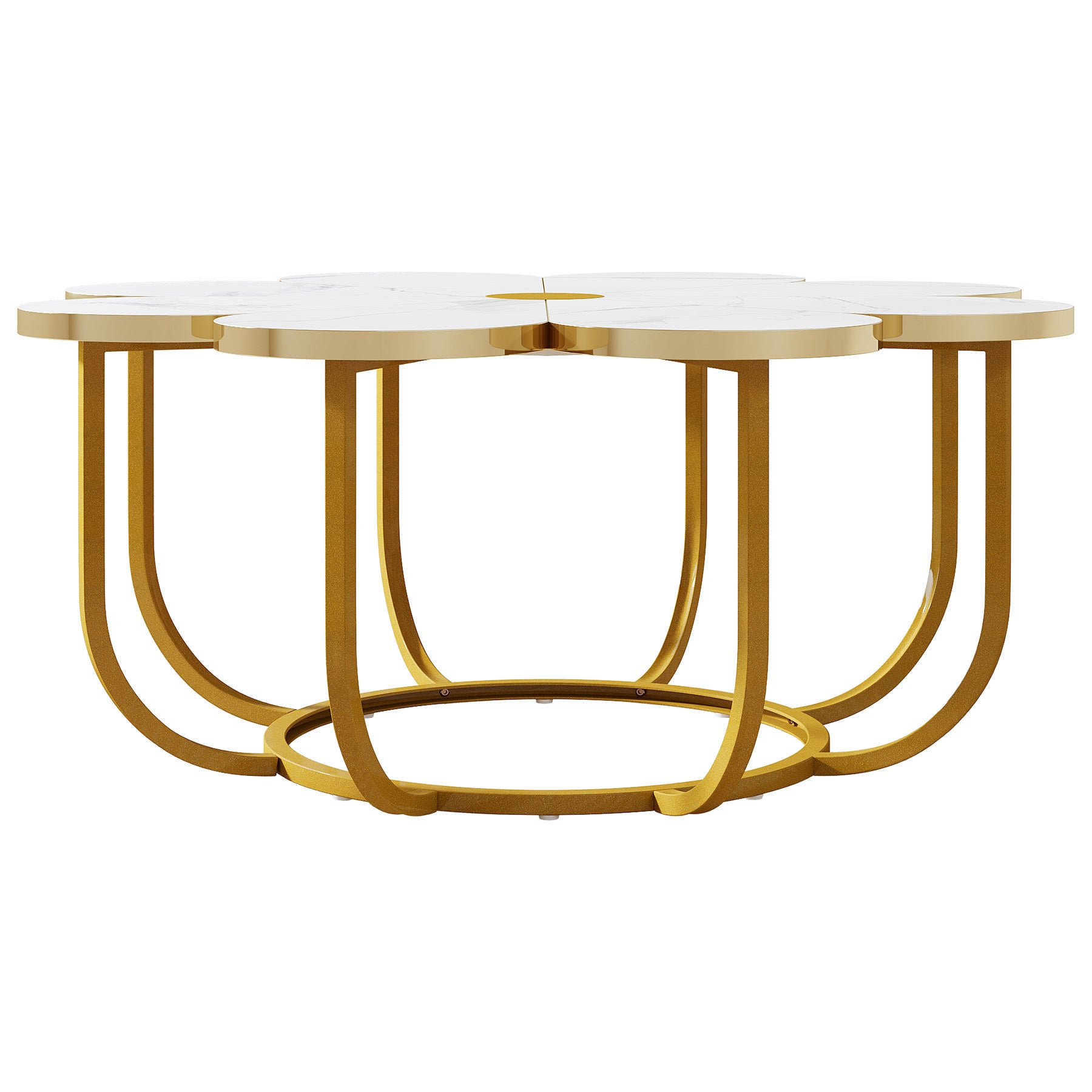 Modern Coffee Table, Flower-Shaped Center Table with Faux Marble Tabletop