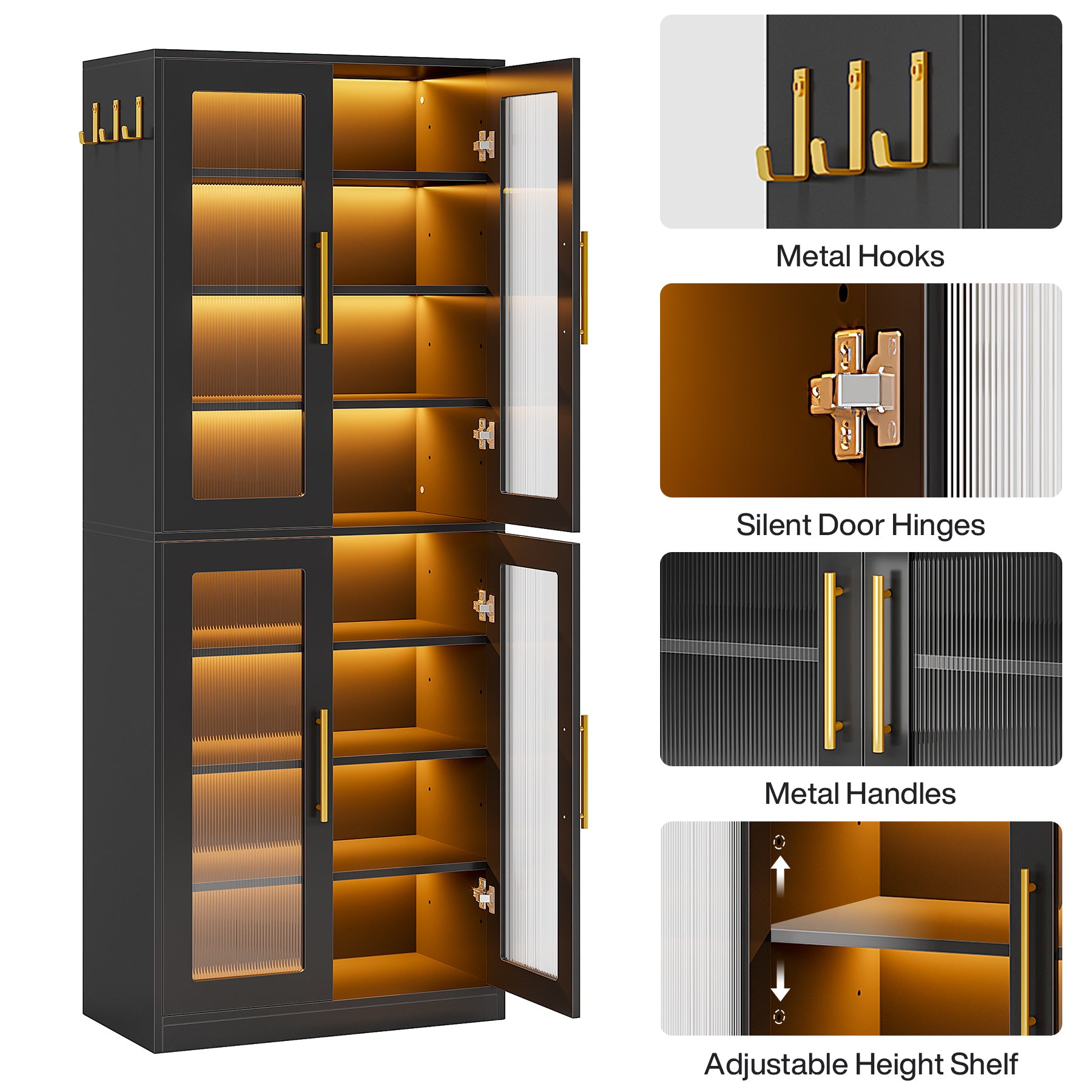 66.9" Tall Shoe Storage Cabinet, 8-Tier Entryway Shoe Organizer Rack with Acrylic Doors and LED Lights