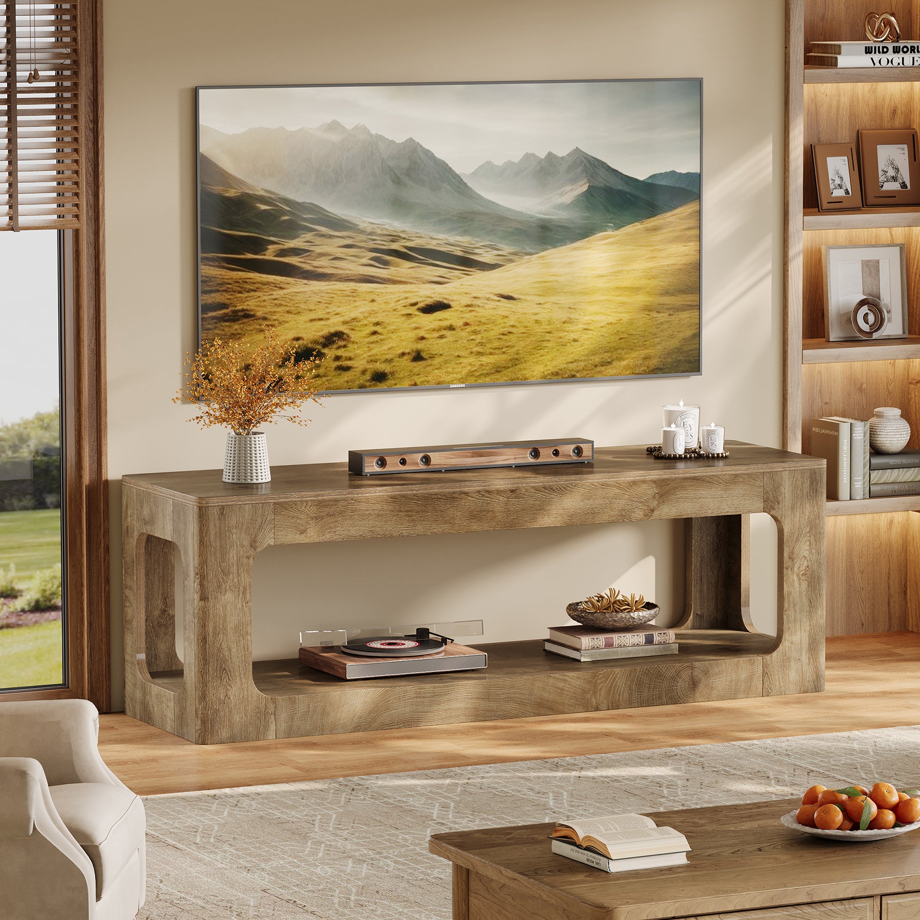 63" TV Stand, 2-Tier Entertainment Center for 55/60/65/75-Inch TVs