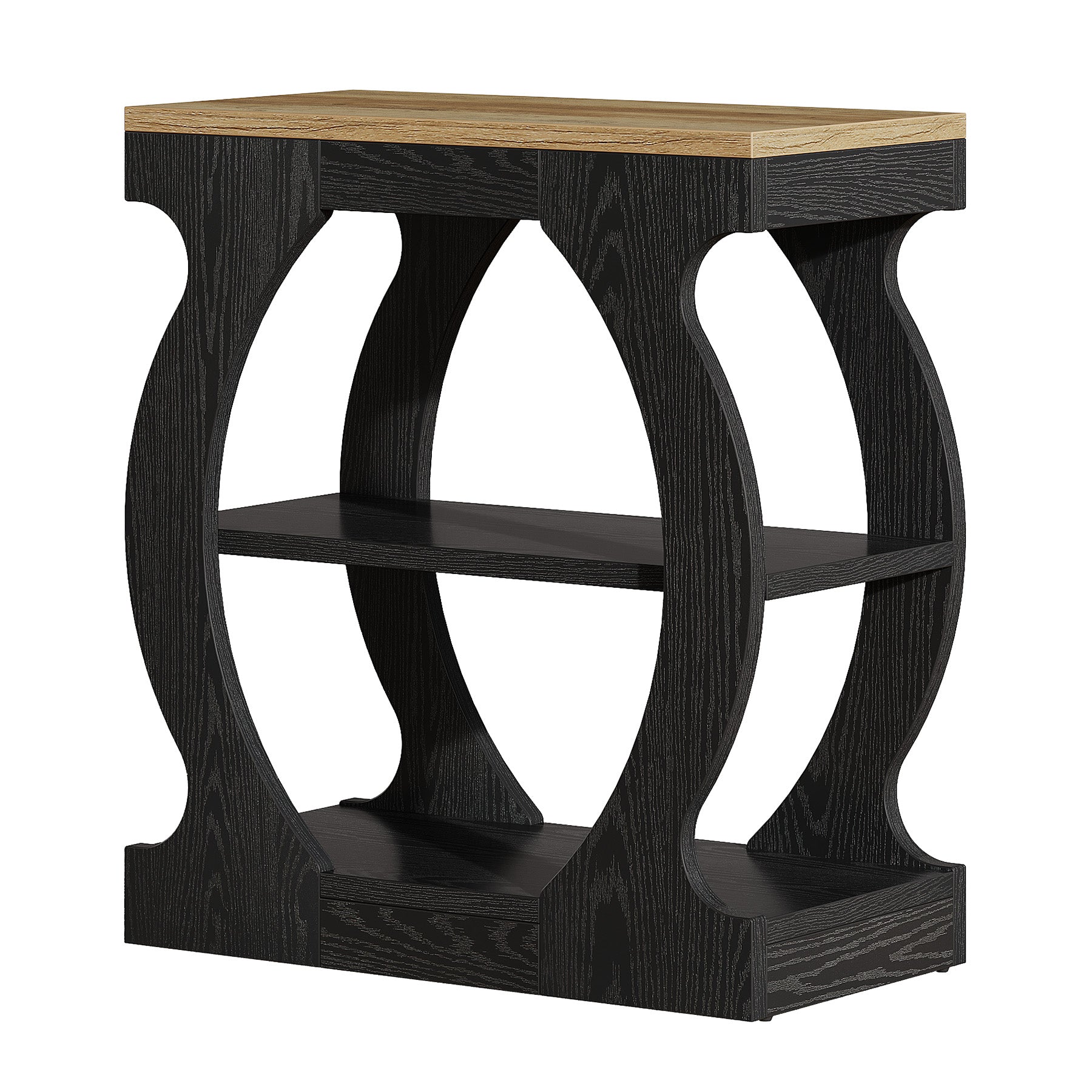 Narrow End Table with 3-Tier Storage Shelves, Bedroom Nightstand for Small Spaces