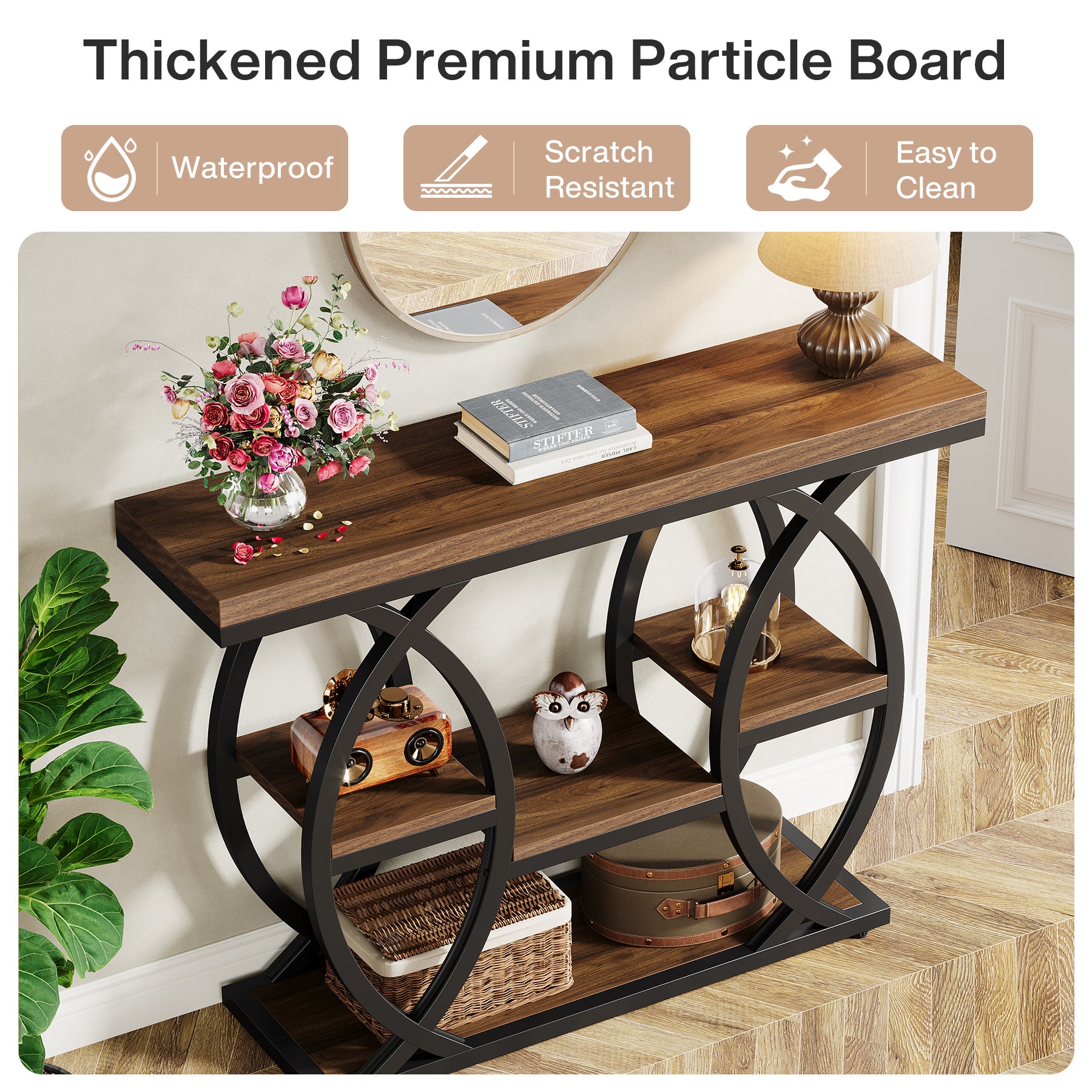39.4" Console Table, Industrial 4-Tier Sofa Table Entryway Table with Storage Shelves