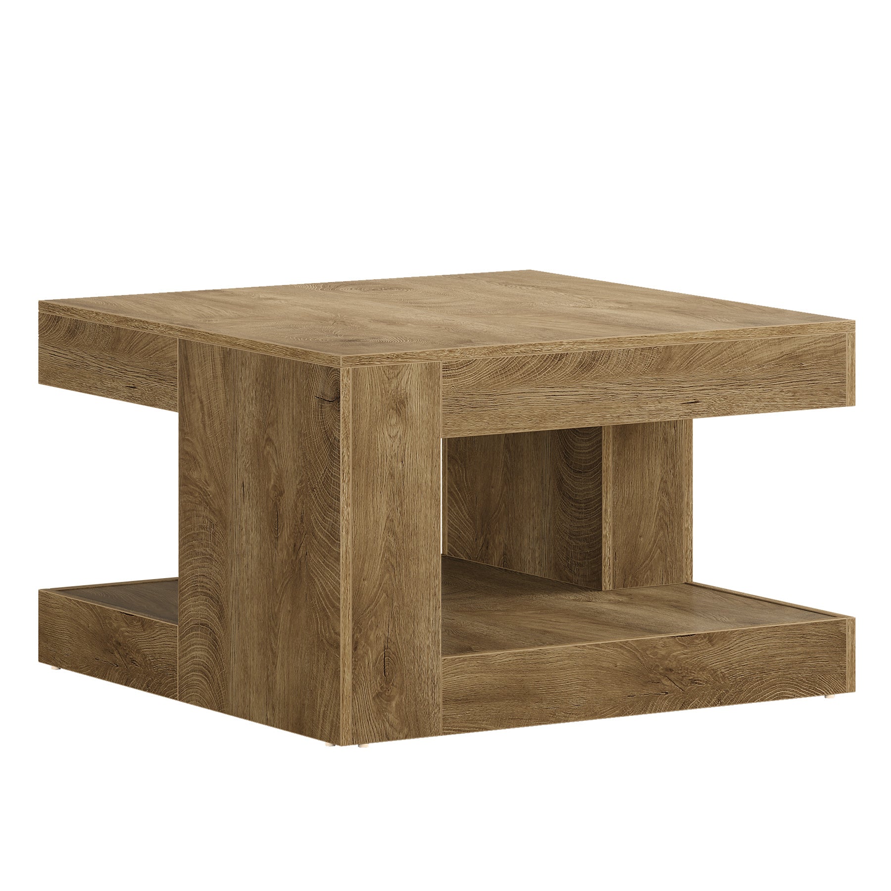 31.5" Square Coffee Table with Storage, 2-Tier Farmhouse Living Room Center Table
