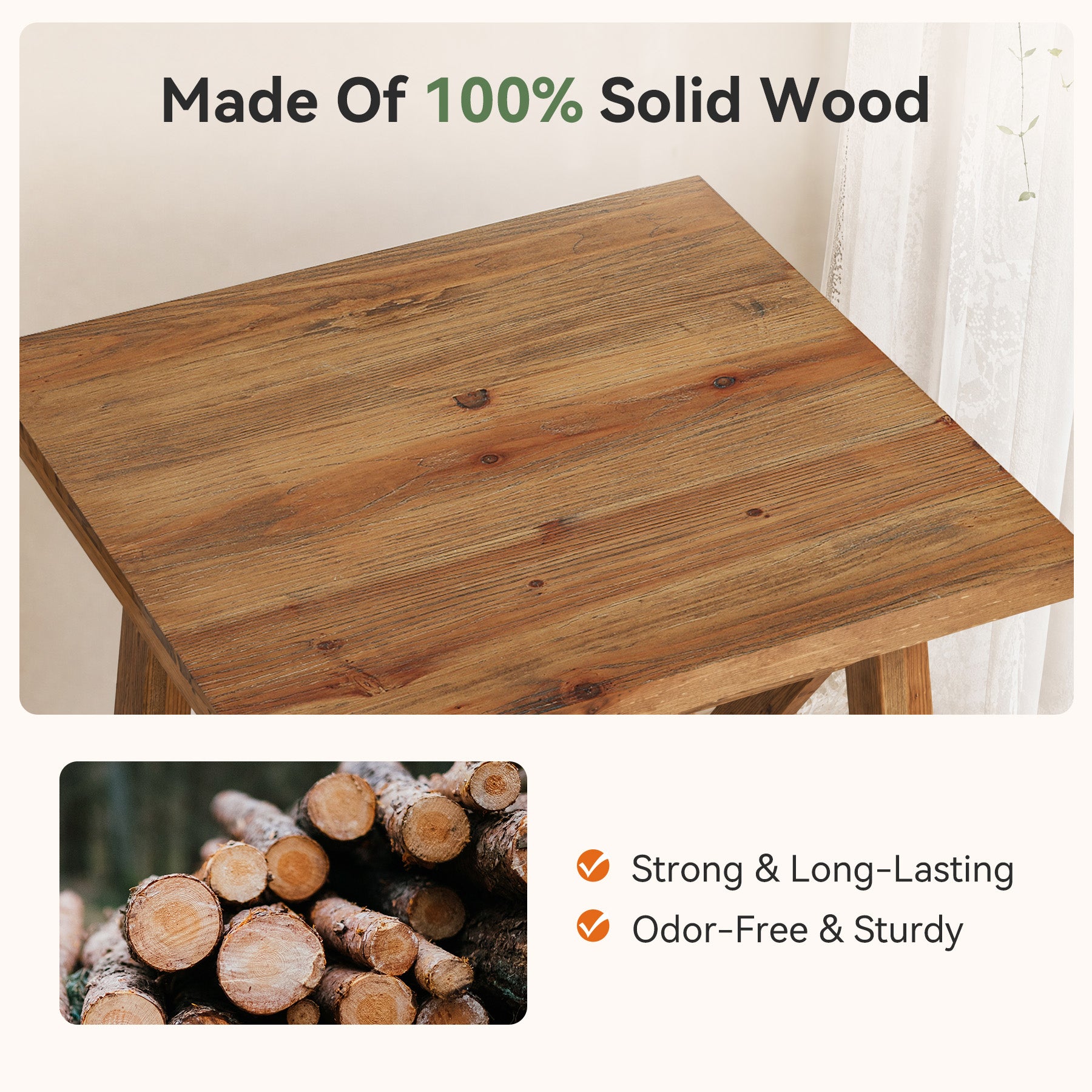 2-Tier Solid Wood End Table, Farmhouse Square Side Table Nightstand