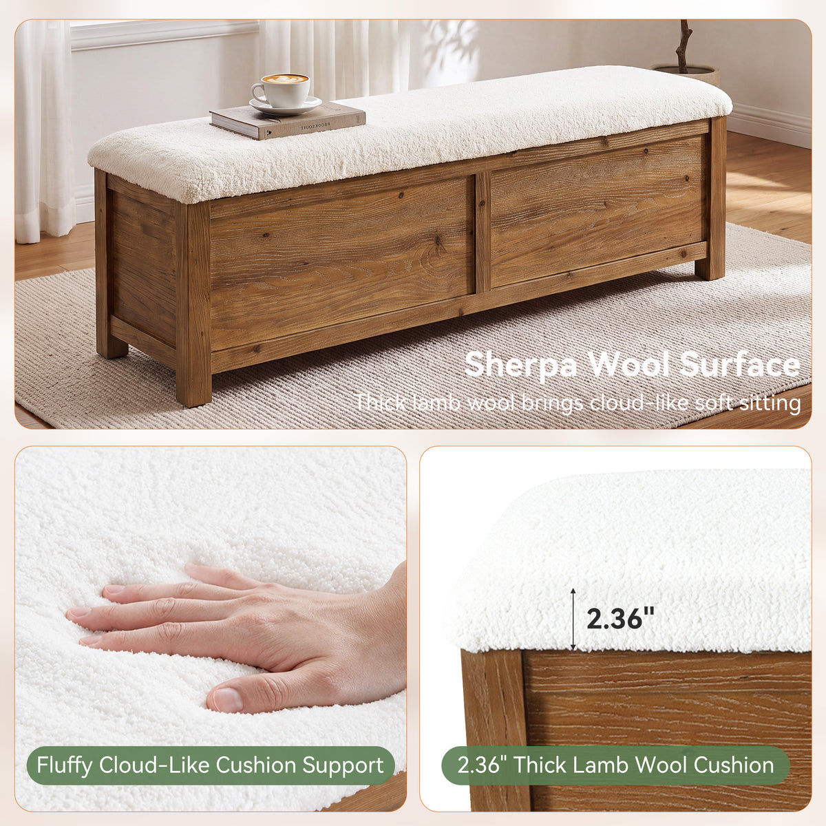 55" Lift Top Storage Bench, Hidden Storage, Wooden End of Bed Entryway Bench