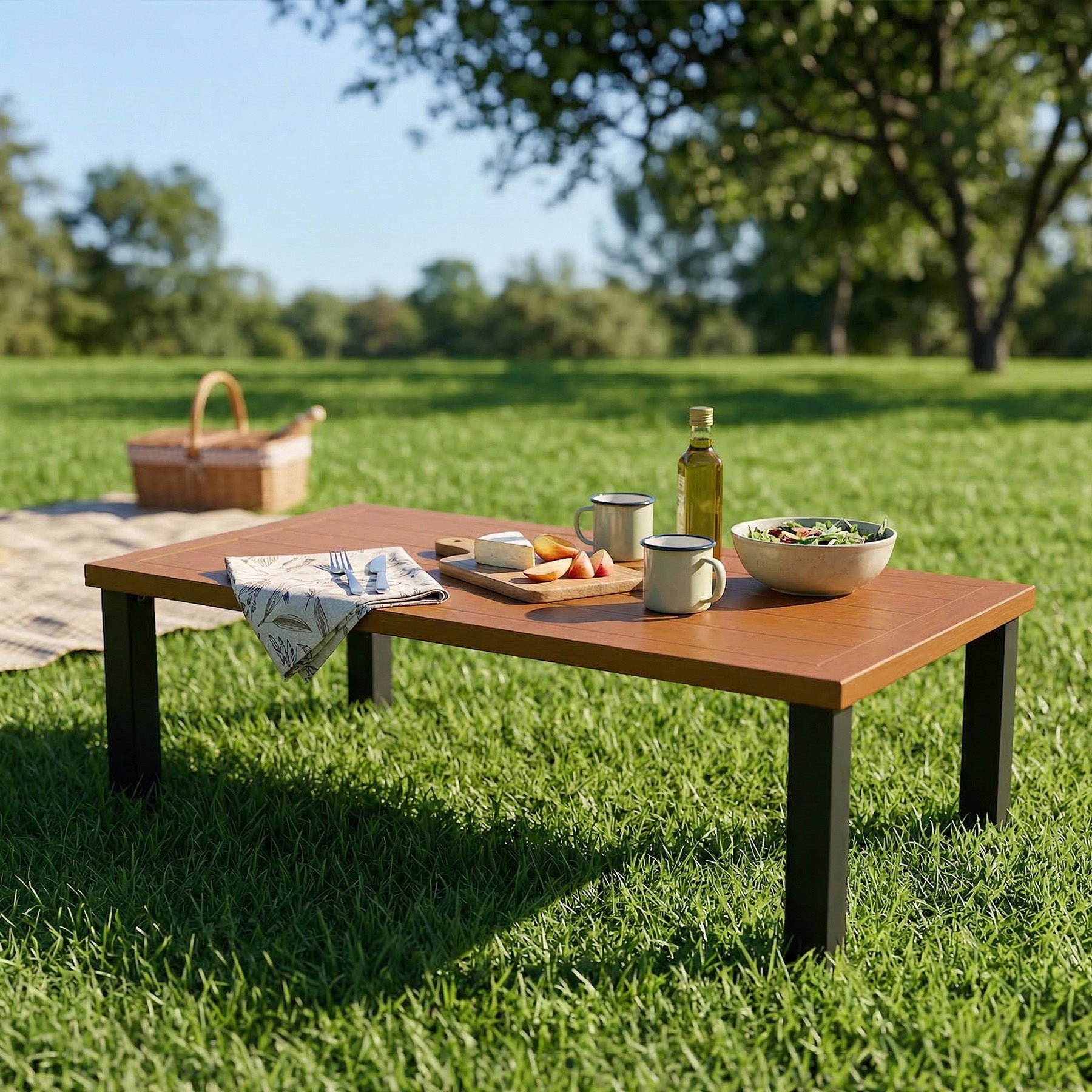 Rectangular Outdoor Coffee Table, 47" Patio Tea Table with Aluminum Frame