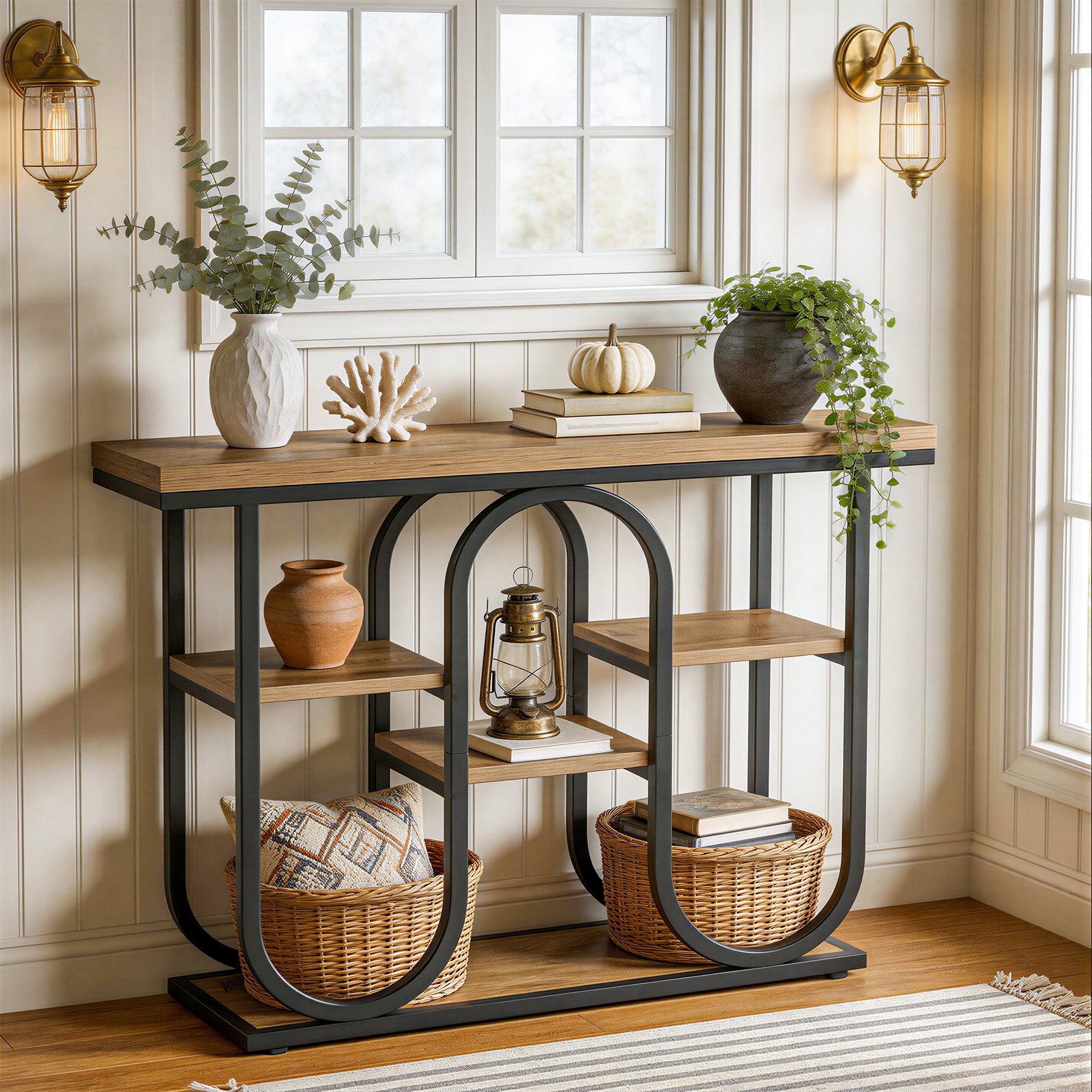 41.3" Console Table, 4-Tier Sofa Table Entryway Table with Open Shelves