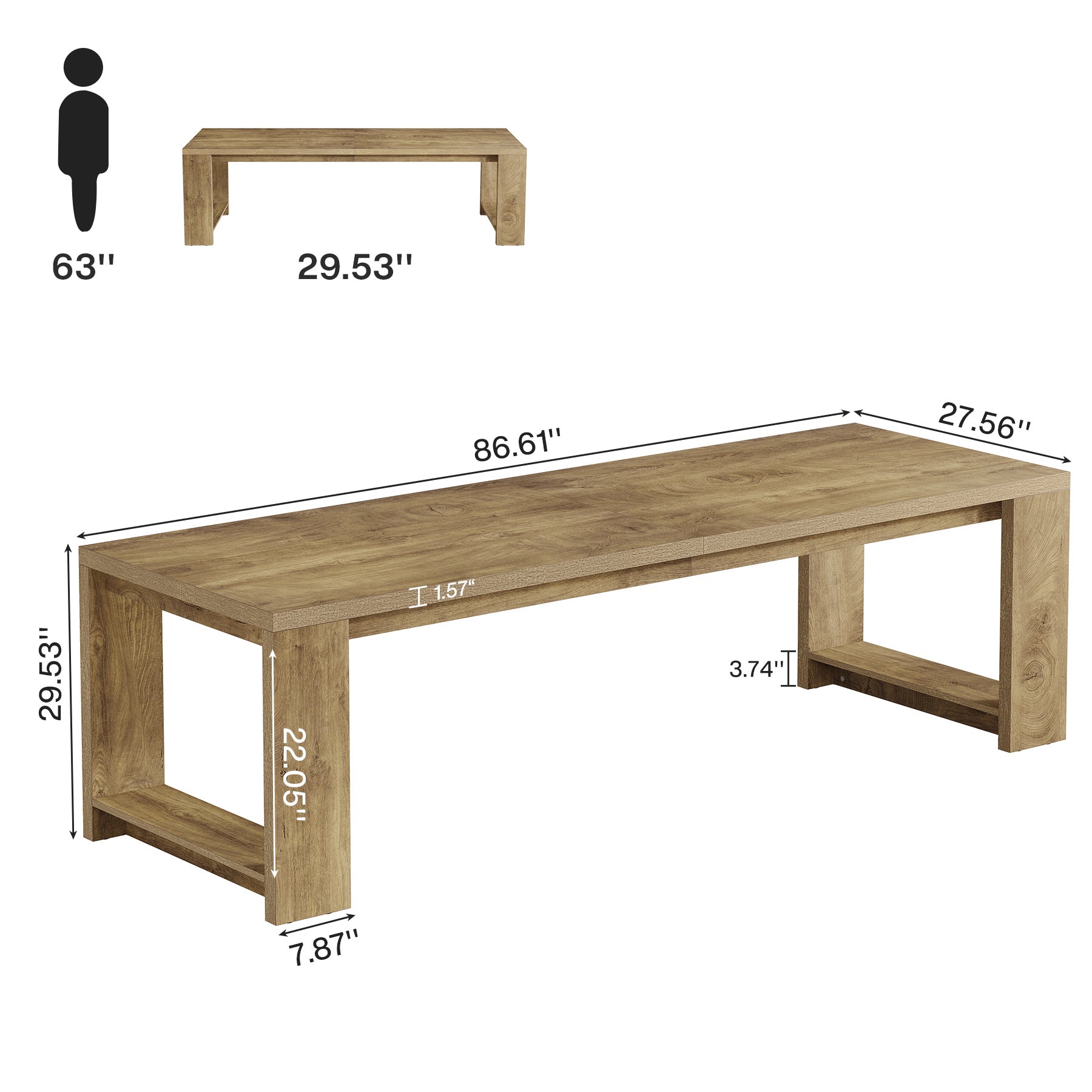 86" Dining Table, Farmhouse Kitchen Dinner Table For 8-10 People