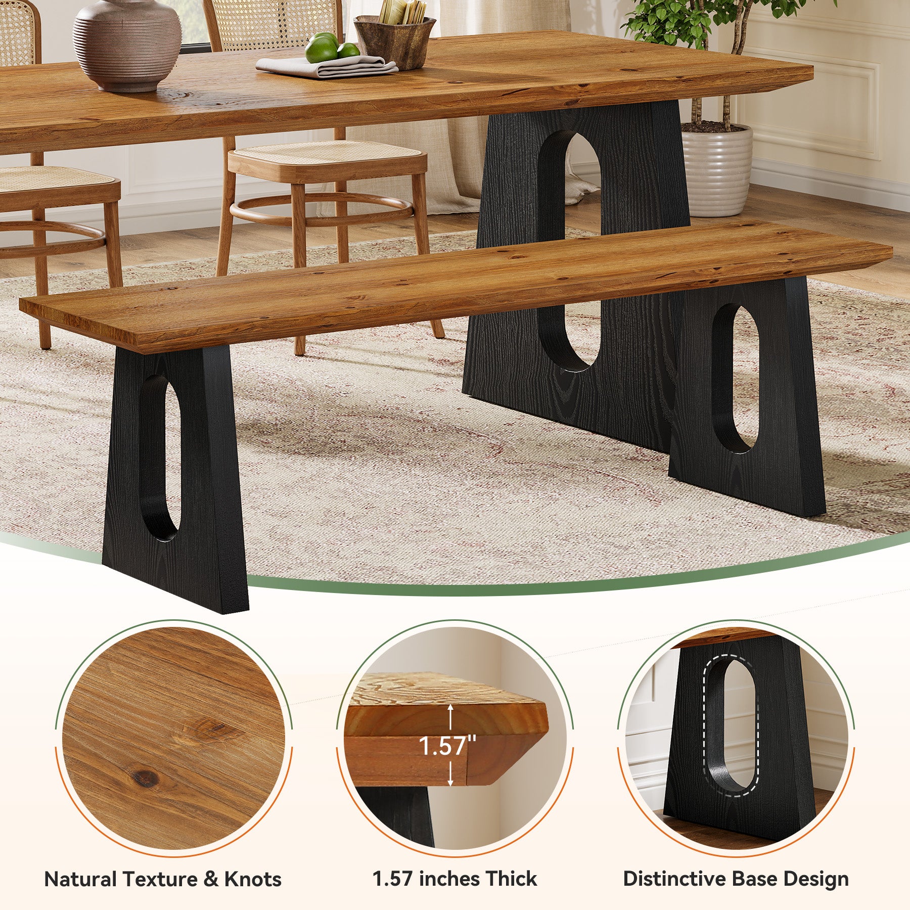 Solid Wood Dining Bench, 47" Kitchen Dining Seat for Dining Room