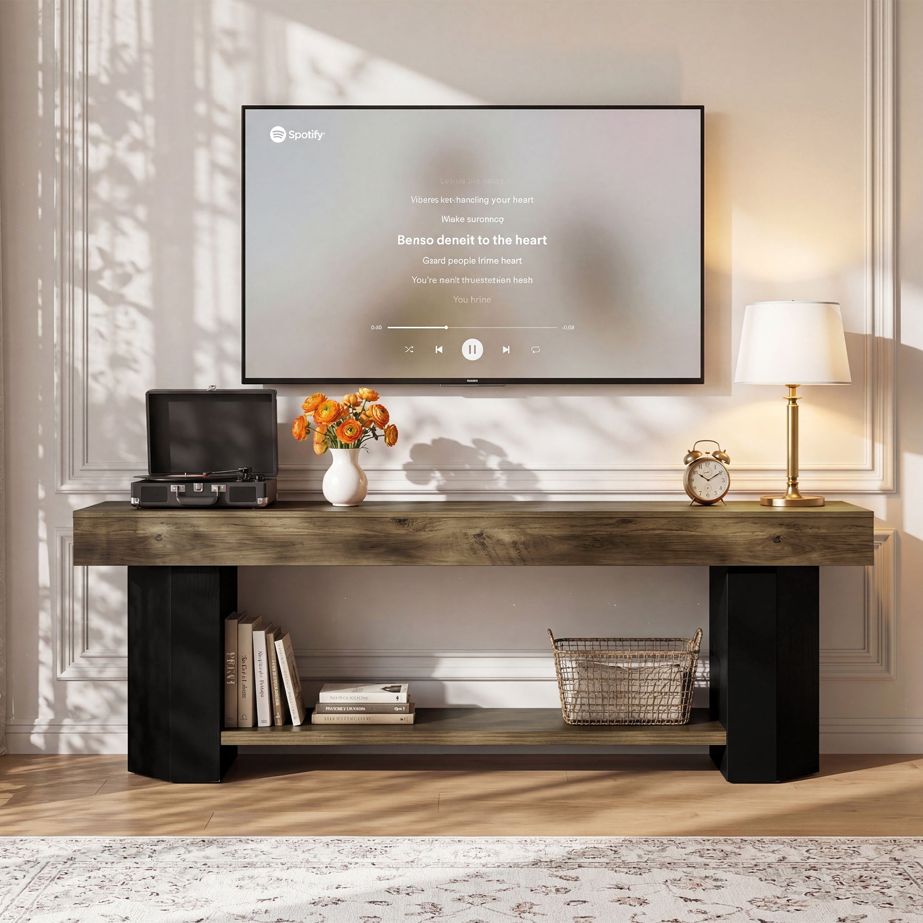 Tribesigns 63" TV Stand, Farmhouse TV Console with Shelf for Living Room