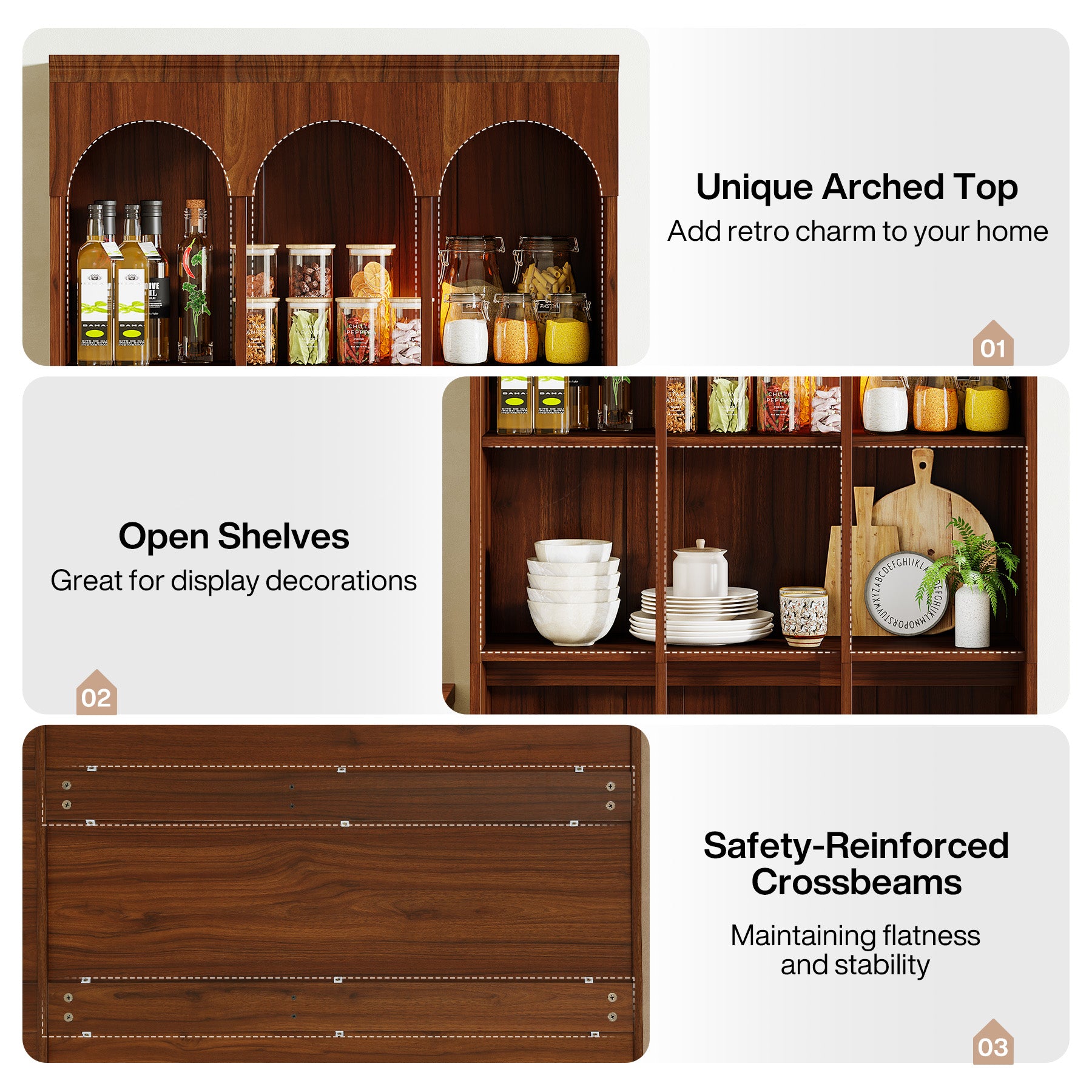 71" Tall Arched Bookshelf, 5-Tier Freestanding Bookcase Display Rack