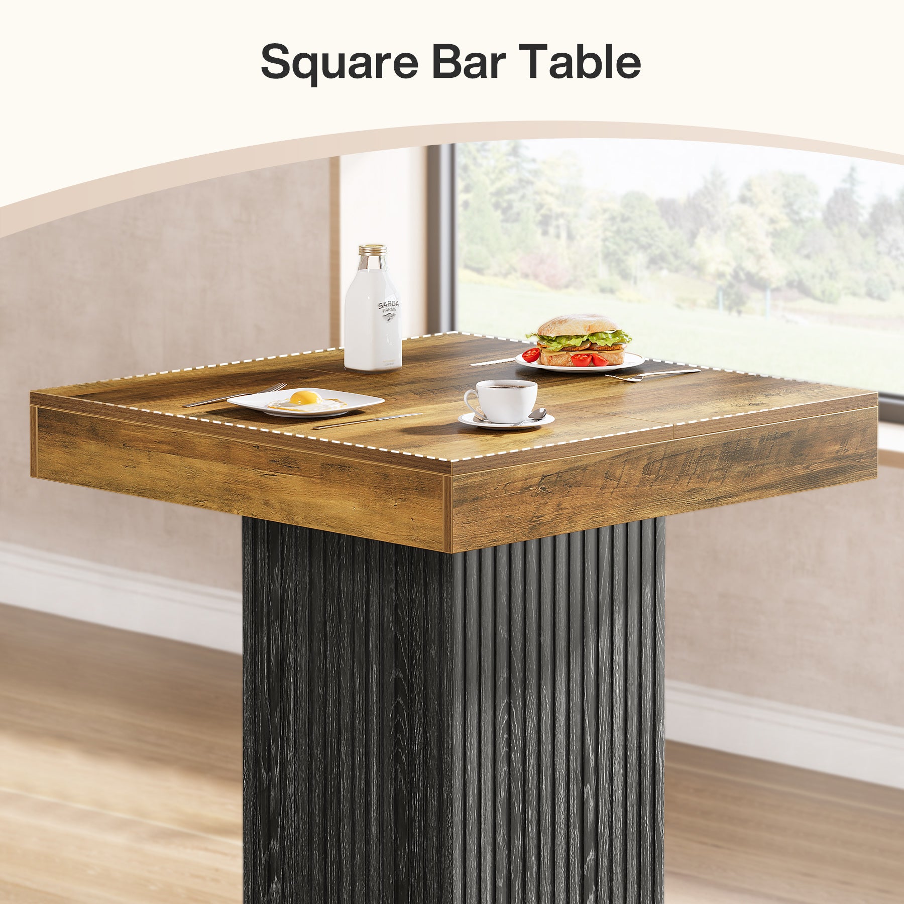 31.5" Bar Table, Square Dining Table Counter Height Table with Metal Footrest