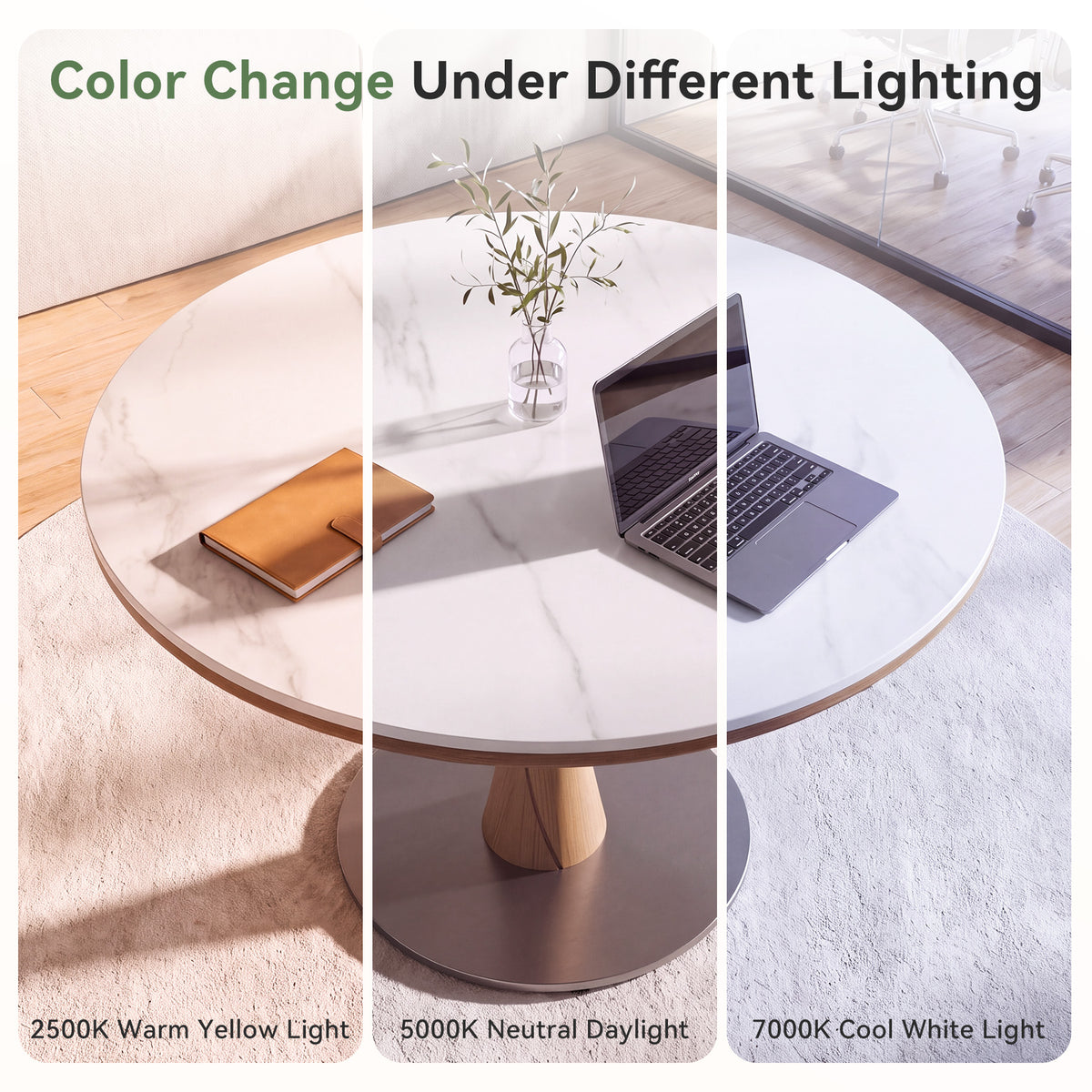 35" Round Conference Table with Sintered Stone Top, Meeting Table
