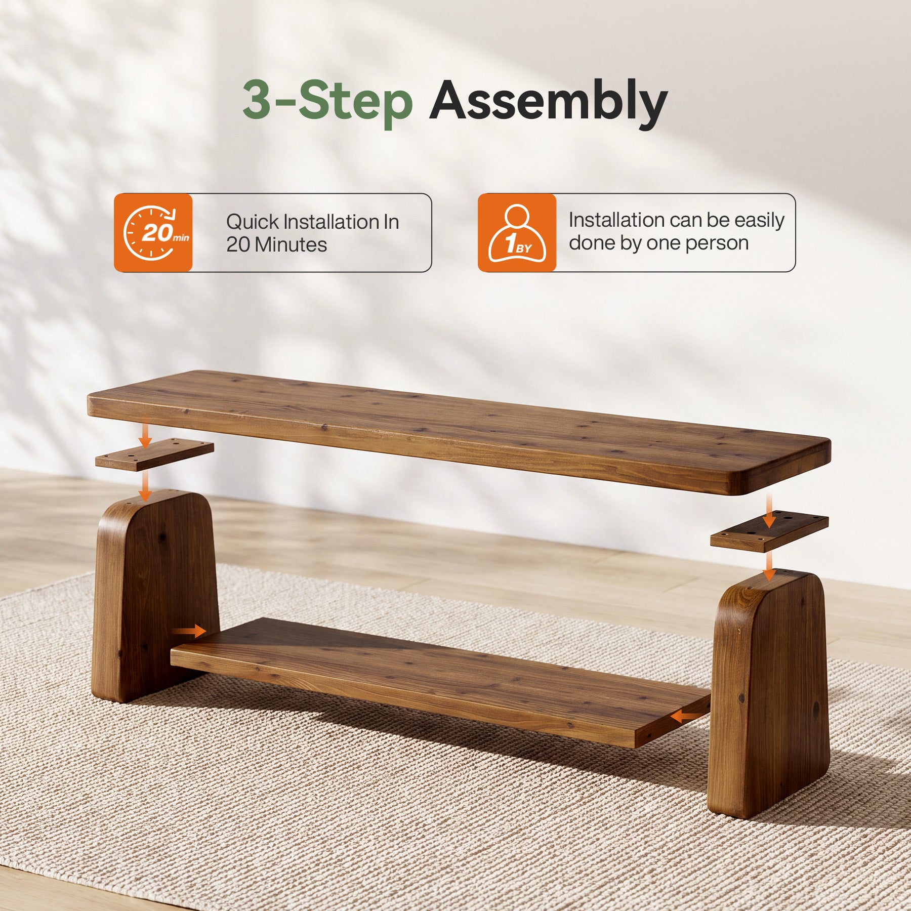 63-Inch Solid Wood Entryway Bench, 2-Tier Shoe Bench with Storage for Hallway