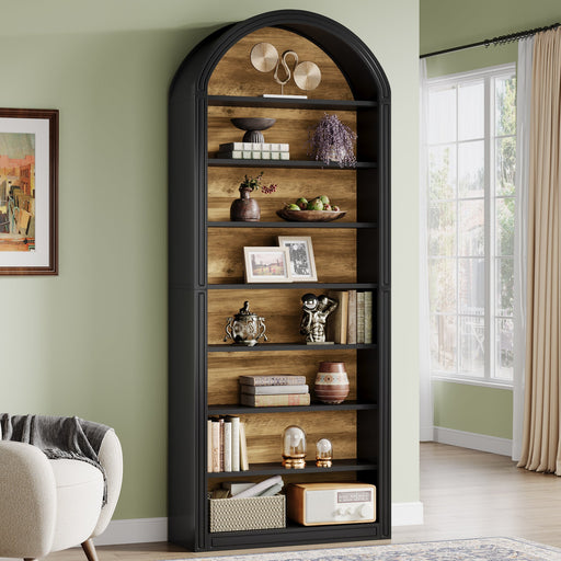 8 - Tier 78.7" Tall Bookshelf, Wooden Arched Bookcase Display Shelving Unit Tribesigns