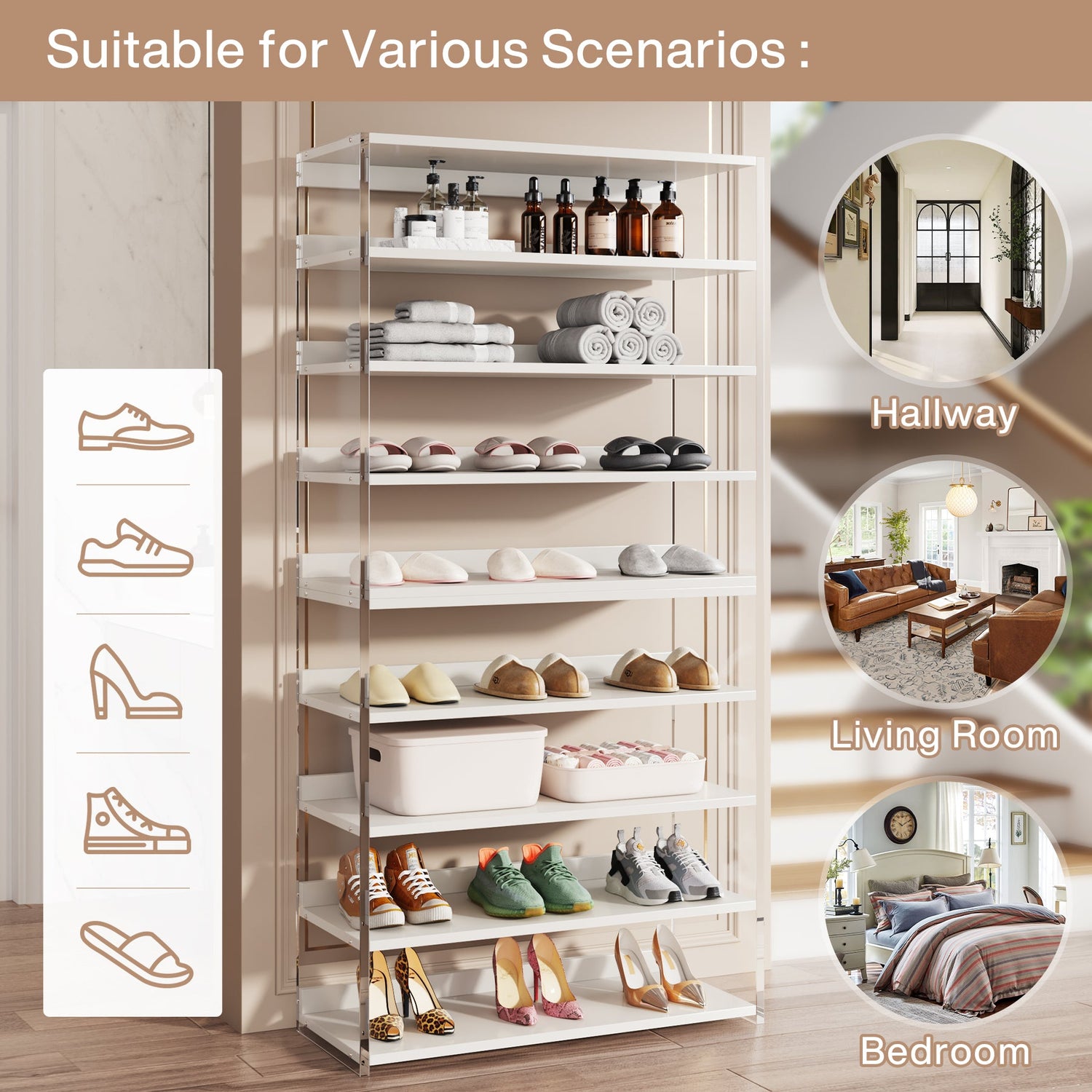 Tribesigns 8-Tier Shoe Rack, 32 Pair Modern Shoe Storage Cabinet-Tribesigns