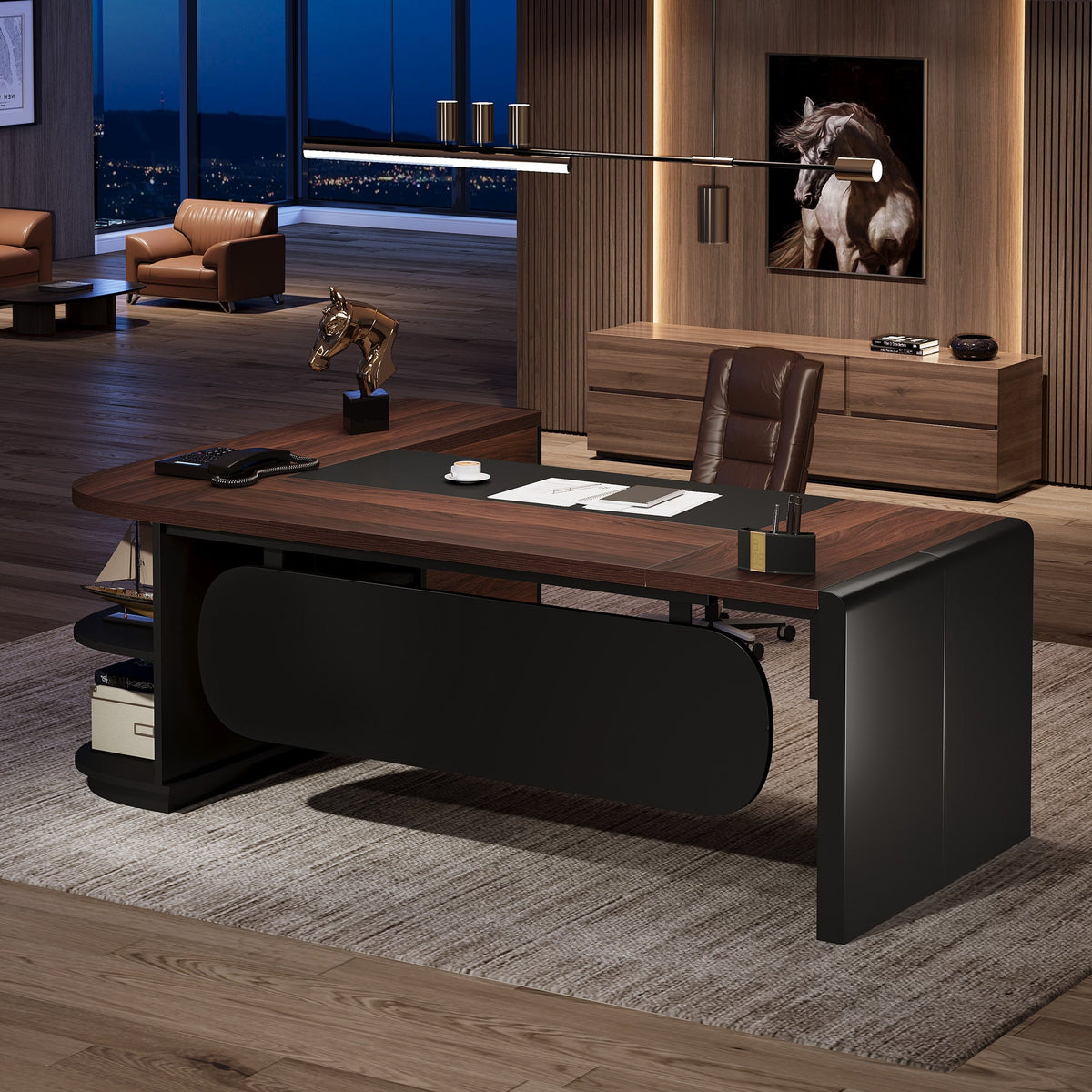 80 Inch Desk, L Shape Executive Desk With Drawers-Tribesigns