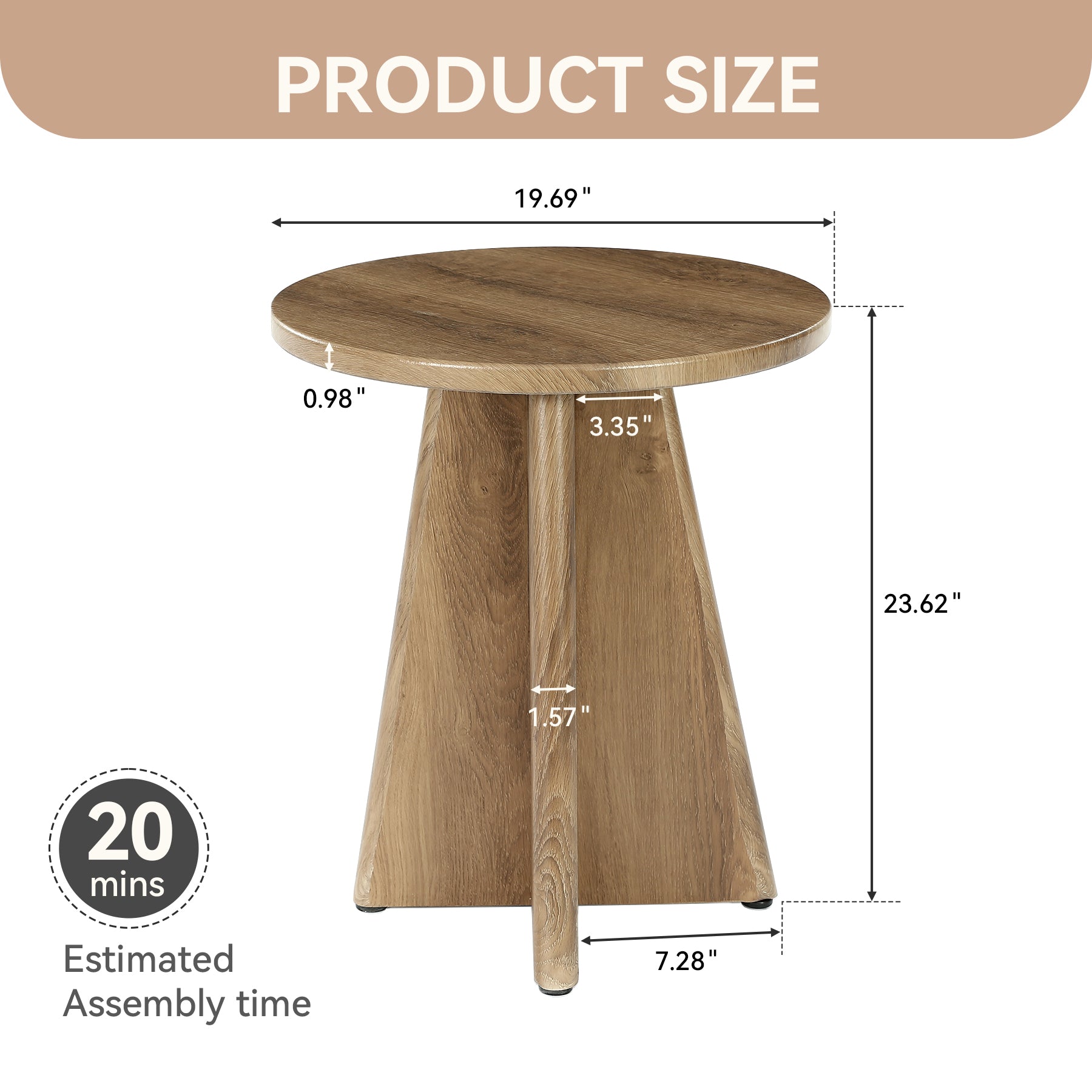 Tribesigns 19.7" Round End Table, Wooden Side Table for Living Room
