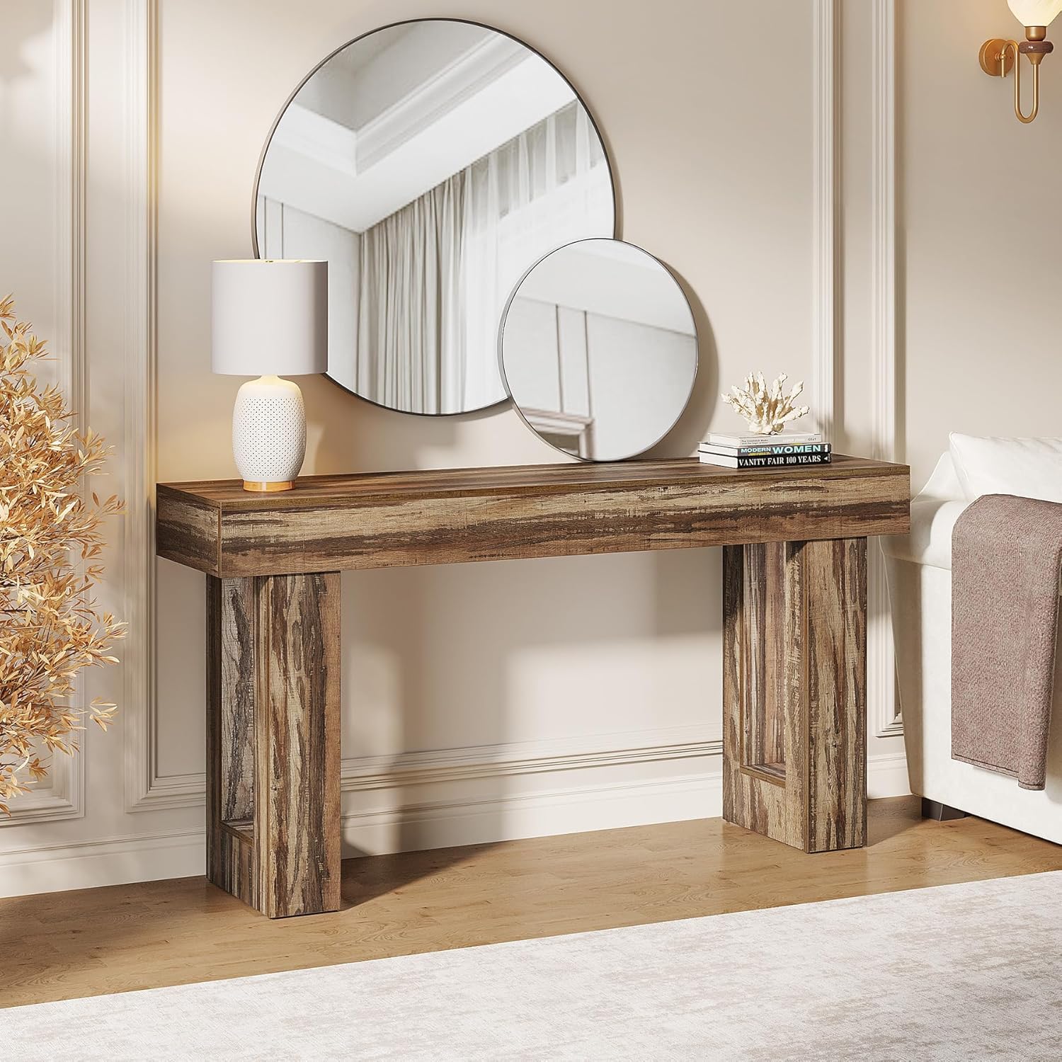 Wooden Sofa Table, 63-Inch Console Table For Entryway