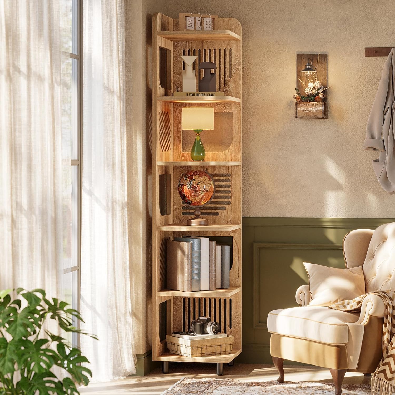 Tribesigns 6-Tier Corner Shelf, Tall Skinny Display Bookcase for Small Spaces