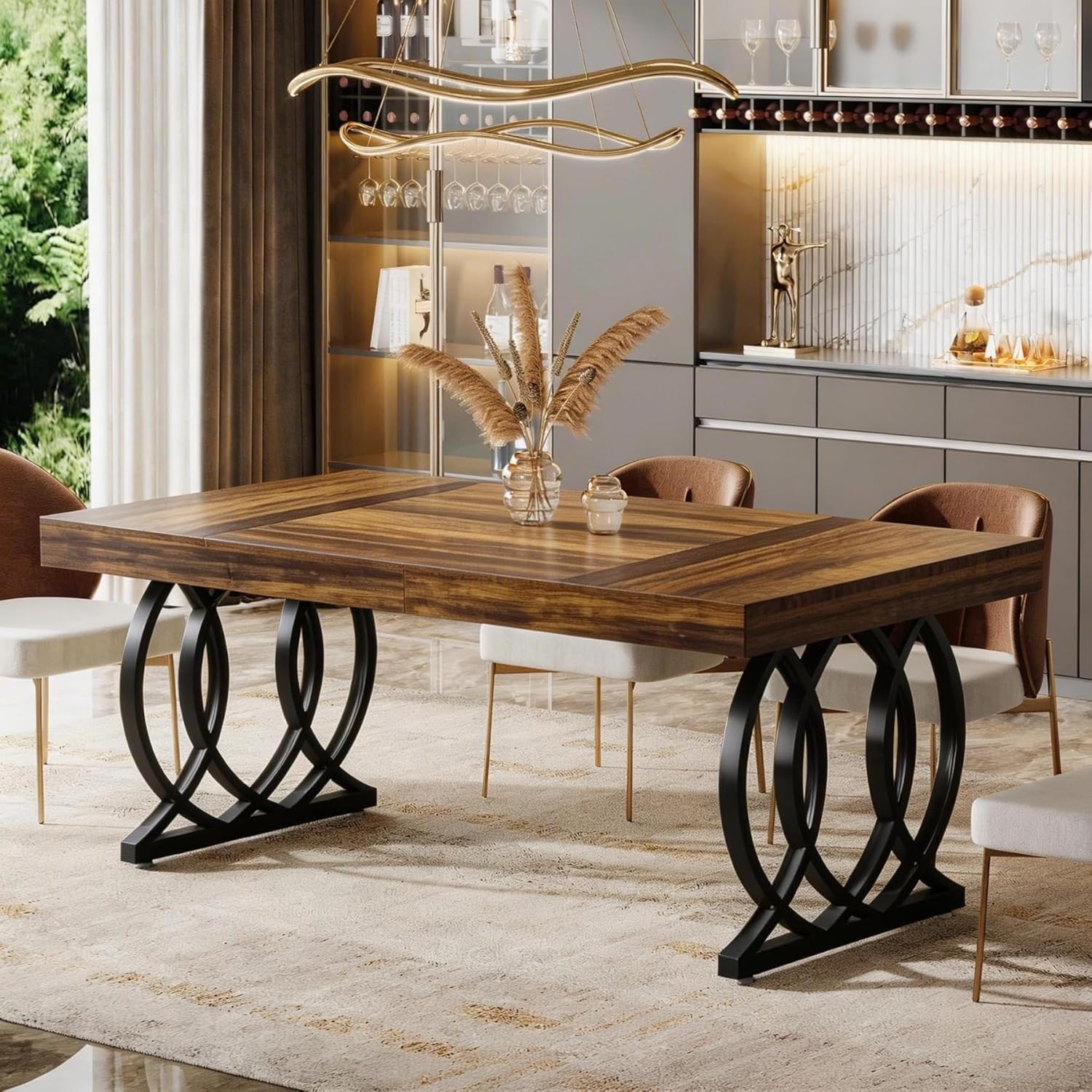 63" Dining Table, Modern Kitchen Table with Faux Marble Tabletop for 4-6