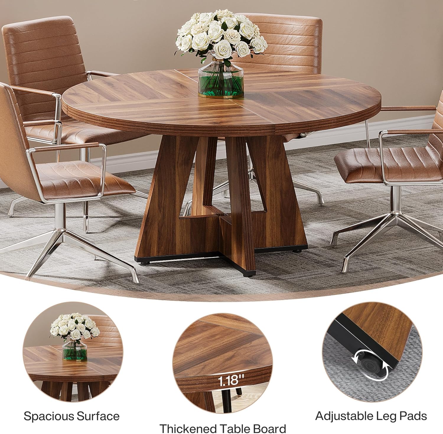 Tribesigns 47-Inch Round Conference Table for 4-6 People, Wooden Base and Thickened Top