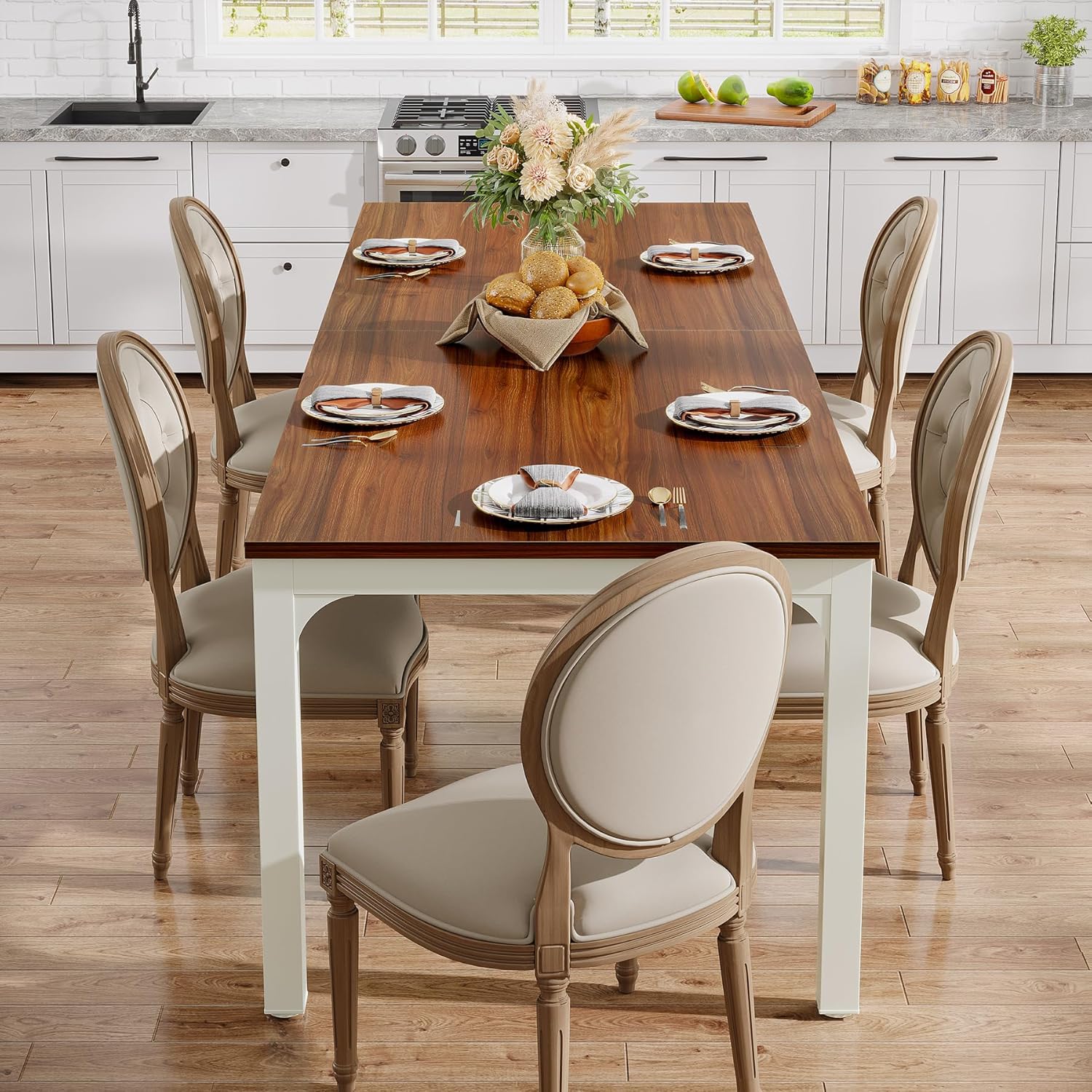 Tribesigns 78.7" Industrial Dining Table, Rustic Rectangular Wood Table with Metal Legs