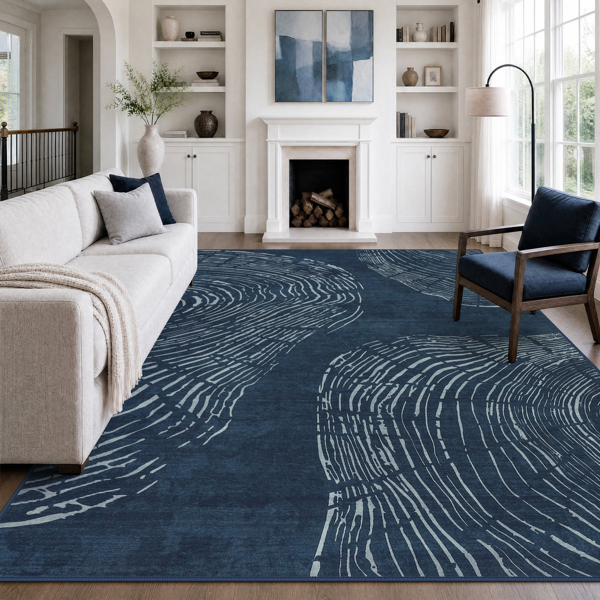 Abstract Machine Washable Area Rug, Soft Boho Minimalist Non-Slip Low Pile Carpet, Oeko-Tex Certified