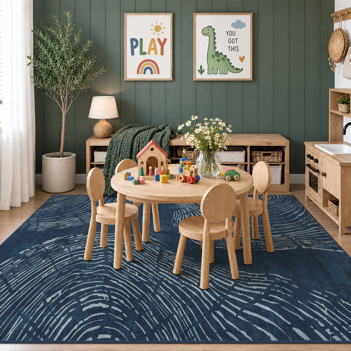 Abstract Machine Washable Area Rug, Soft Boho Minimalist Non-Slip Low Pile Carpet, Oeko-Tex Certified