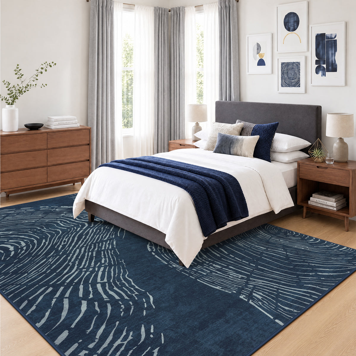 Abstract Machine Washable Area Rug, Soft Boho Minimalist Non-Slip Low Pile Carpet, Oeko-Tex Certified