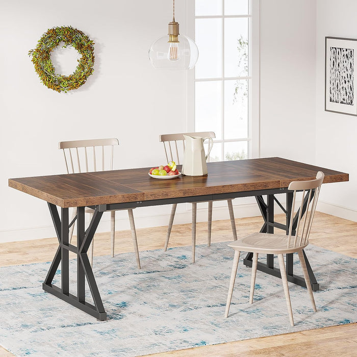 Wood Dining Table, Farmhouse 70.8" Kitchen Table for 6 People Tribesigns