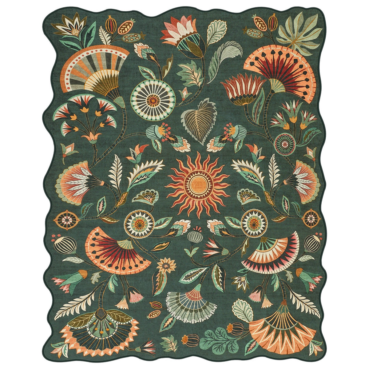 Boho Floral Washable Area Rug, Non-Slip Rug for Living Room Bedroom, Boho Floral Carpet