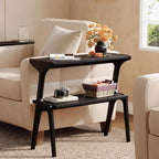 2-Tier Slim End Table,  Solid Wood Sofa Side Table with Storage Shelf