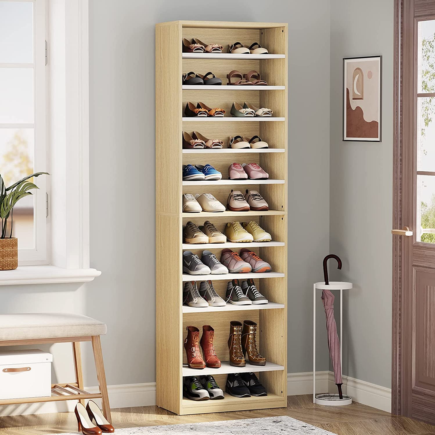 Tribesigns Shoe Cabinet, 11-Tier Shoe Rack with Adjustable Shelves