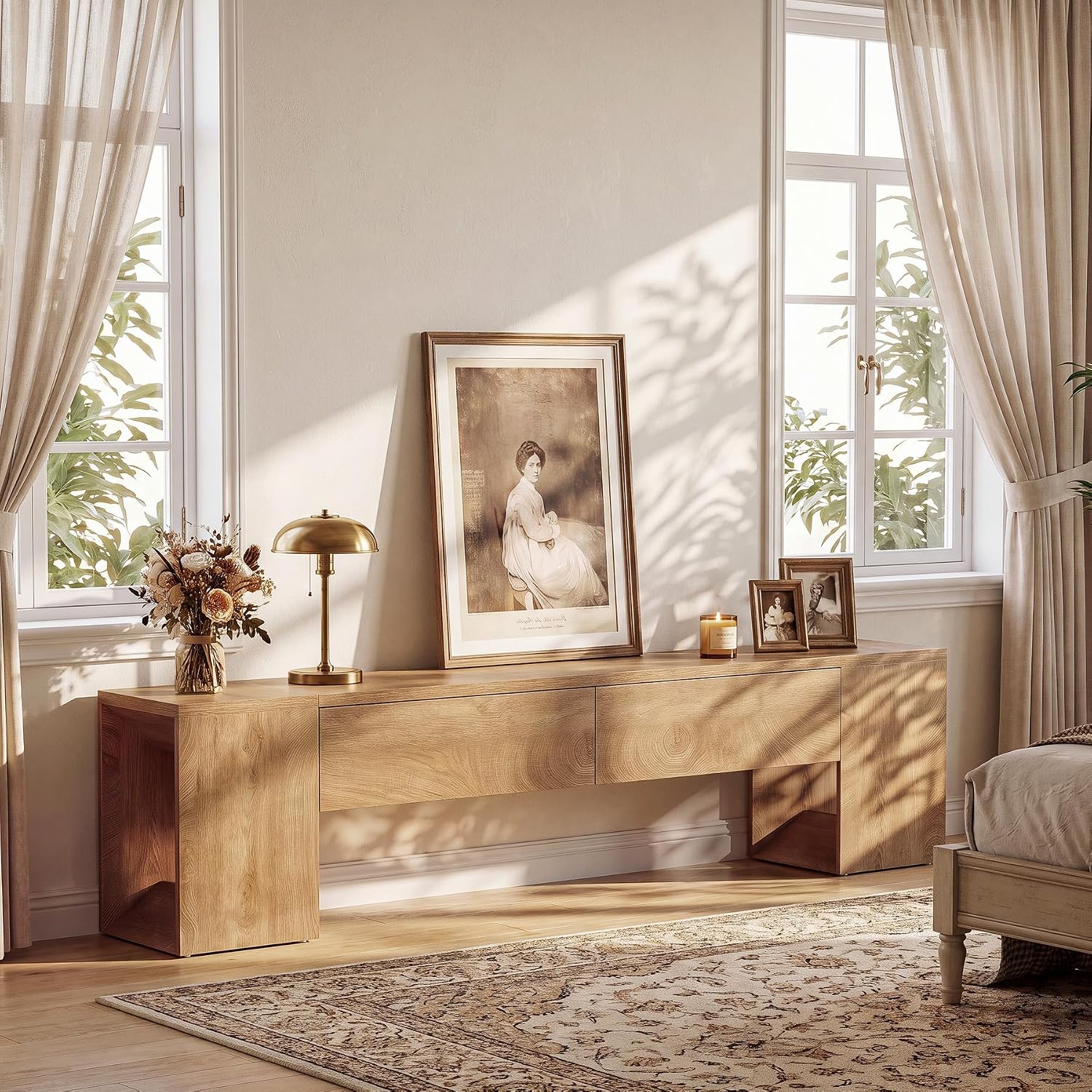 86" Extra-Long TV Stand, Media TV Console with Double Drawers for TVs up to 90 Inch