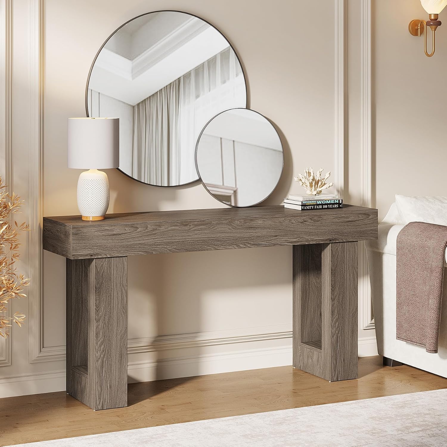 Wooden Sofa Table, 63-Inch Console Table For Entryway