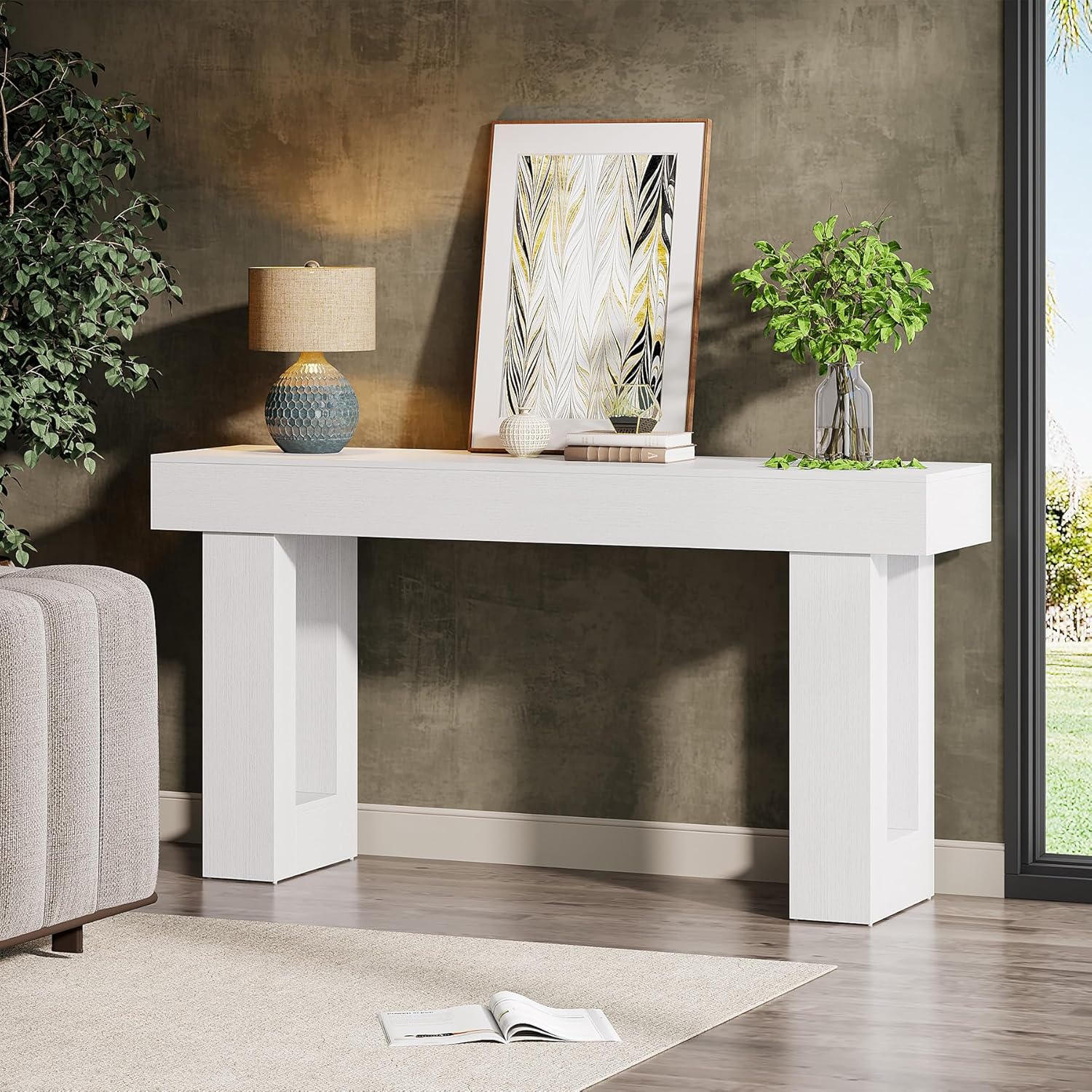 Wooden Sofa Table, 63-Inch Console Table For Entryway