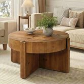 31.5" Round Coffee Table, Solid Wood Center Table with X-Shaped Legs 3