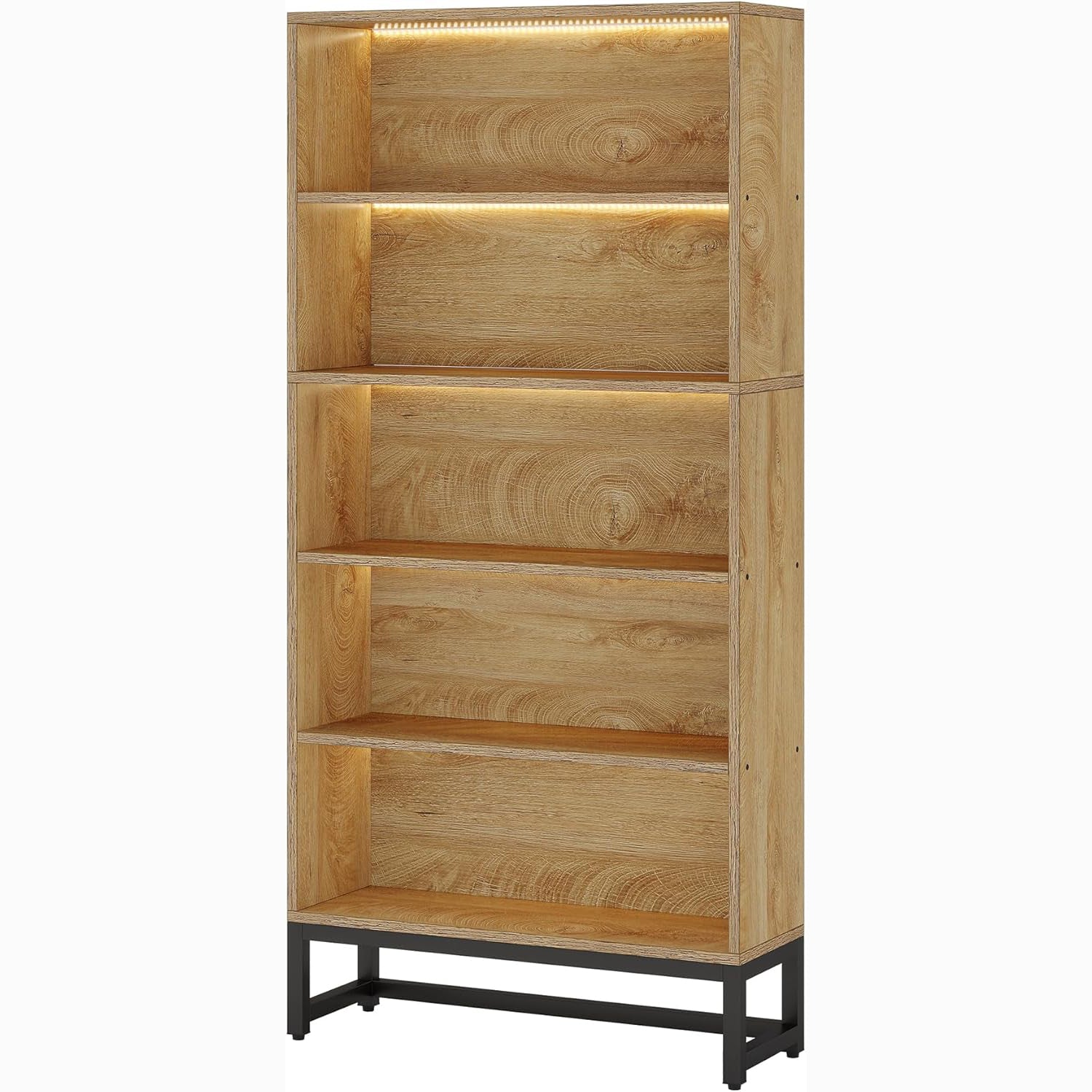 Tribesigns 70.8-Inch Tall Bookcase with LED Lights, 5-Tier Black Bookshelf Organizer