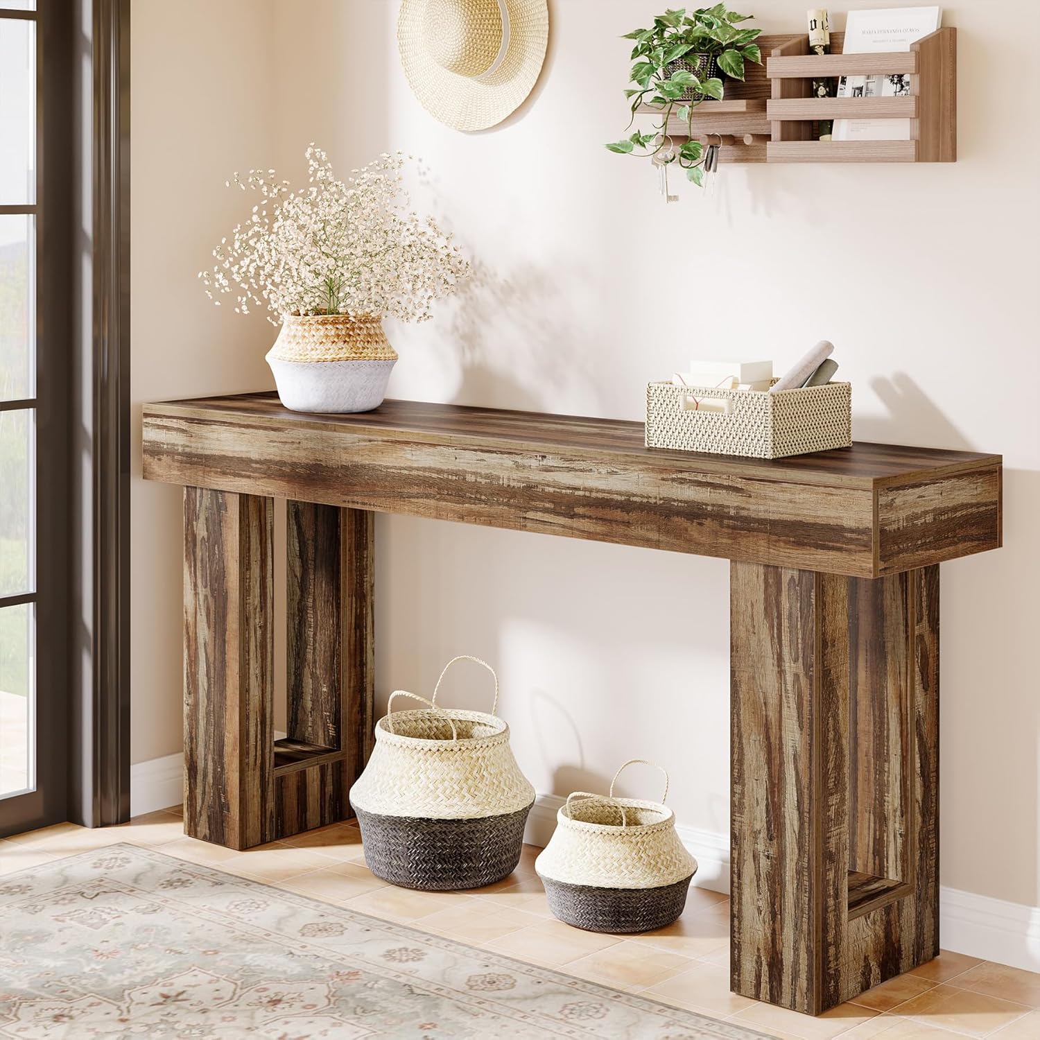 Tribesigns 63-Inch Console Table, Farmhouse Wooden Sofa Table