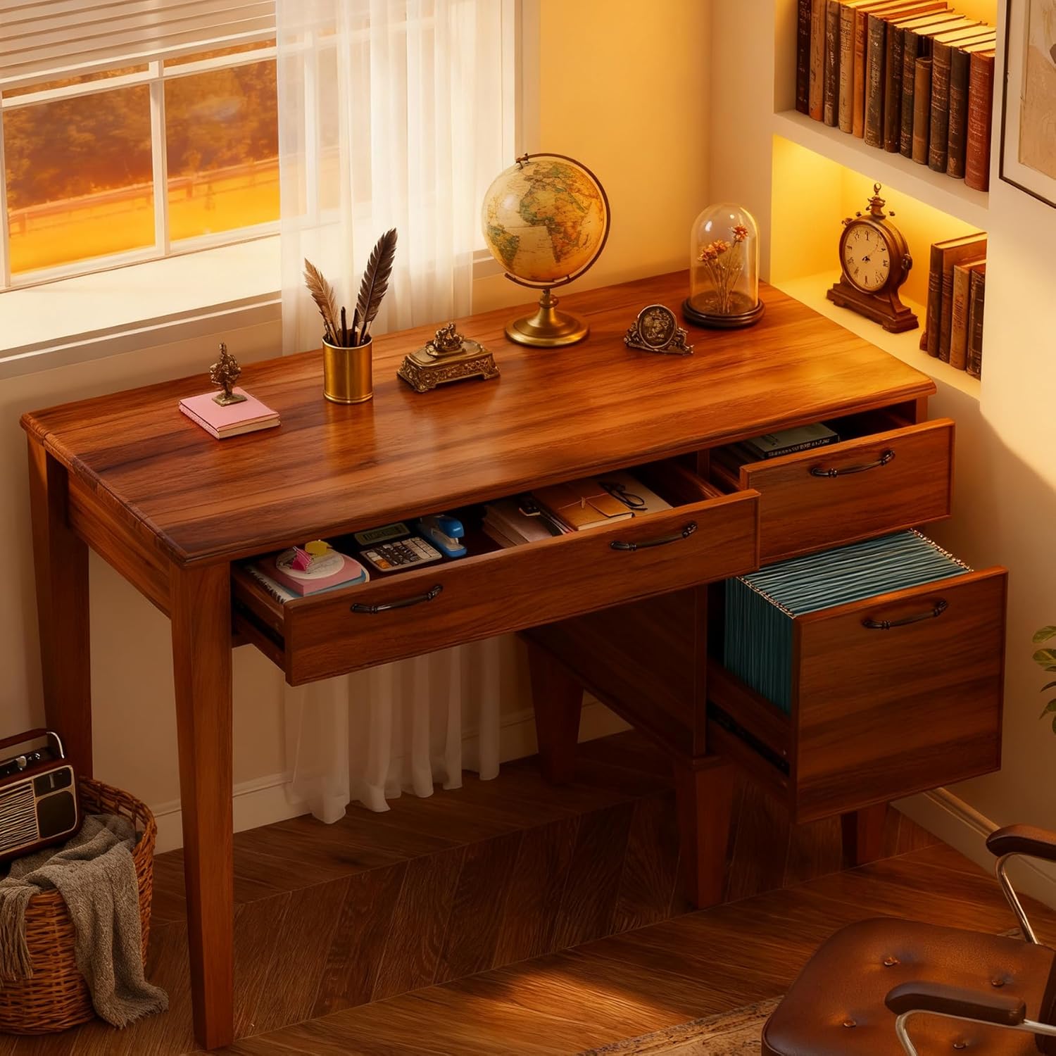 47" Computer Desk, Rustic Office Desk With File Cabinet