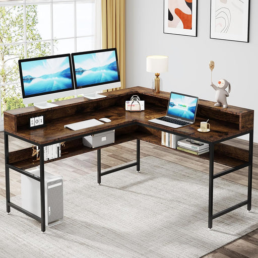 Tribesigns L-Shaped Desk, Corner Computer Desk with Monitor Stand & Storage Shelf Tribesigns