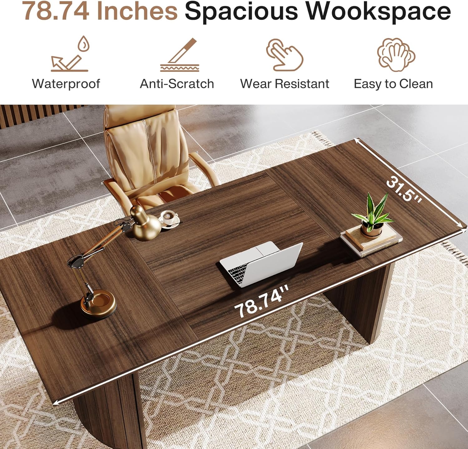 78.8" Executive Desk, Large Computer Office Desk with Double Pedestal