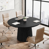 Solid Wood Round Conference Table for 4-6 People, Fluted Base Meeting Table for Office 3