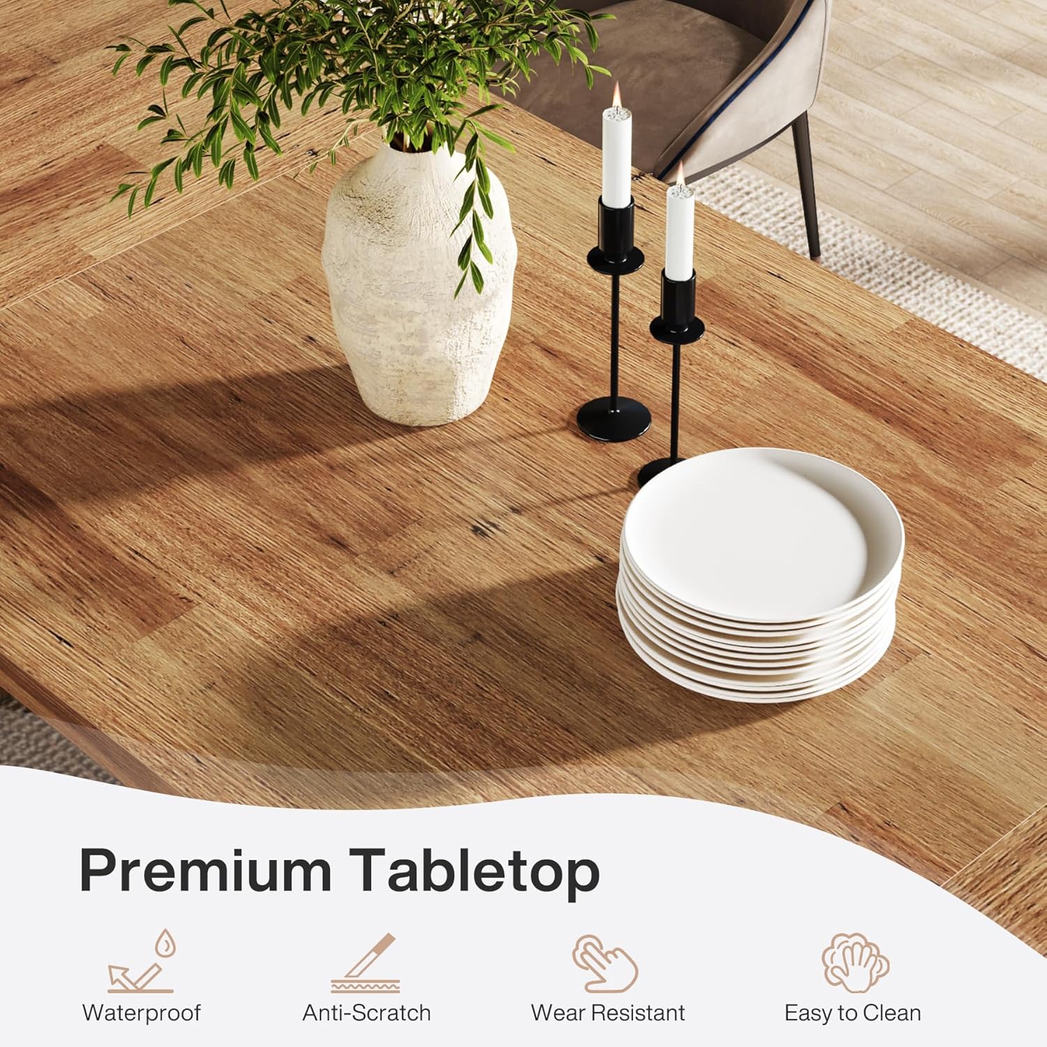 70.87" Rustic Brown Dining Table, Large Farmhouse Rectangular Table with Solid Pedestal Base